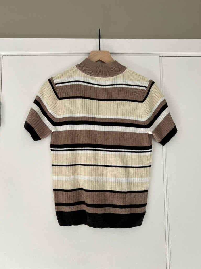 STRIPED MOCK NECK SHORT SLEEVE