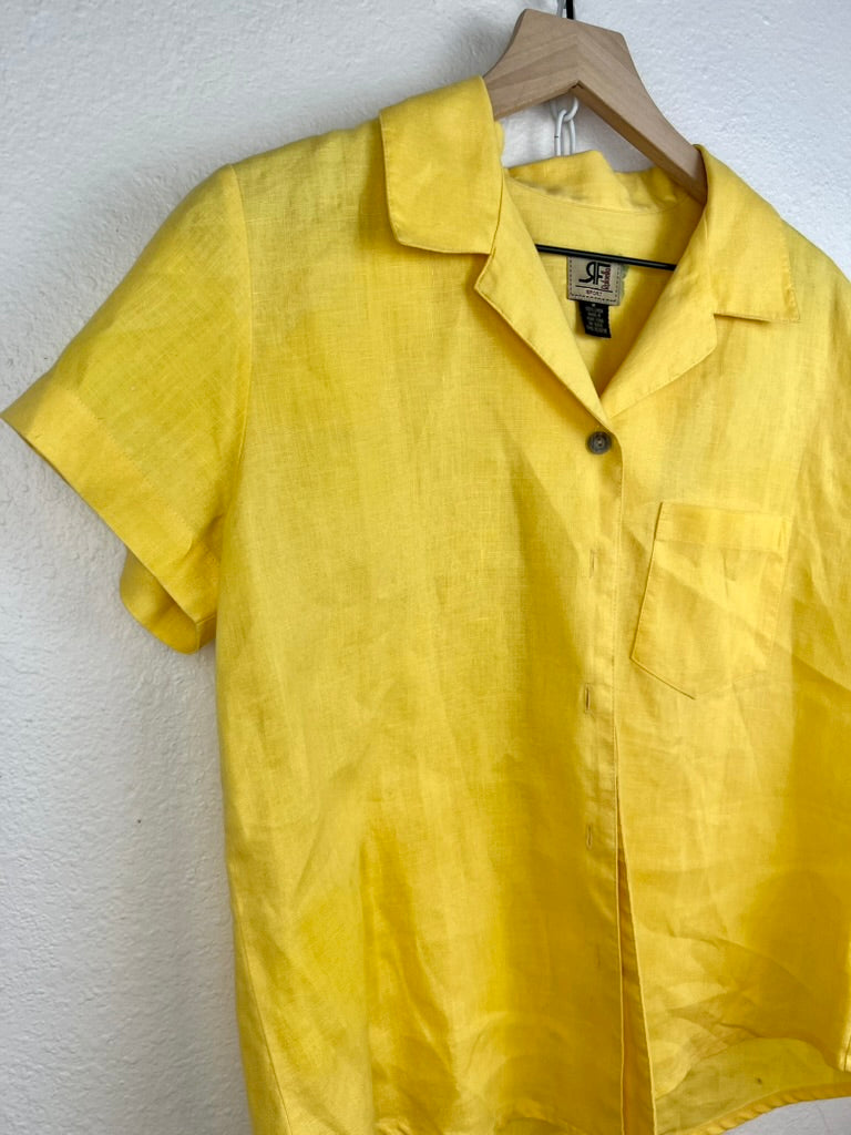 LINEN YELLOW BOXY BUTTON DOWN
