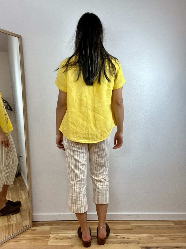 LINEN YELLOW BOXY BUTTON DOWN