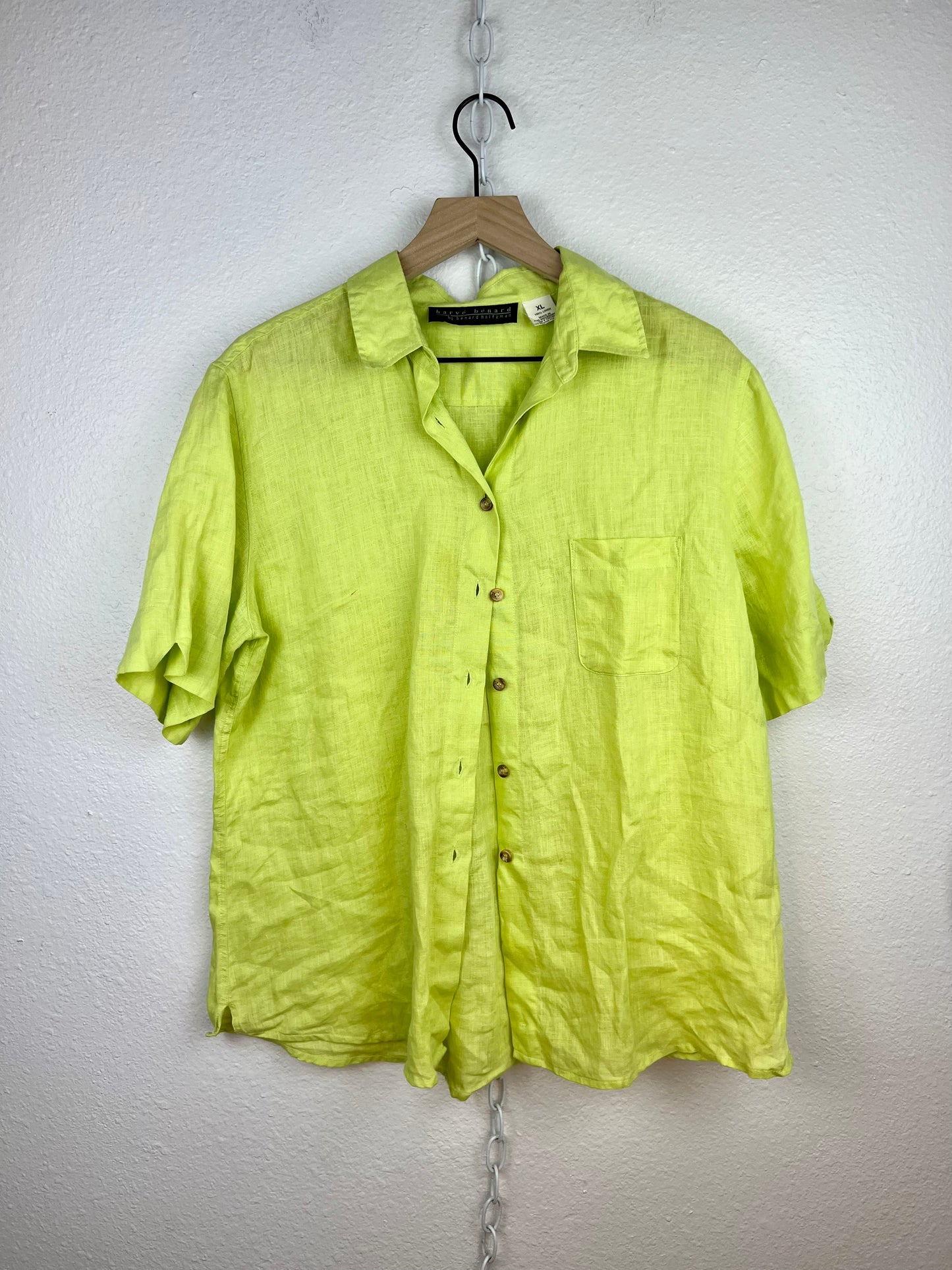 CHARTREUSE LINEN BUTTON DOWN