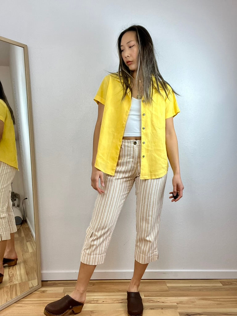 LINEN YELLOW BOXY BUTTON DOWN