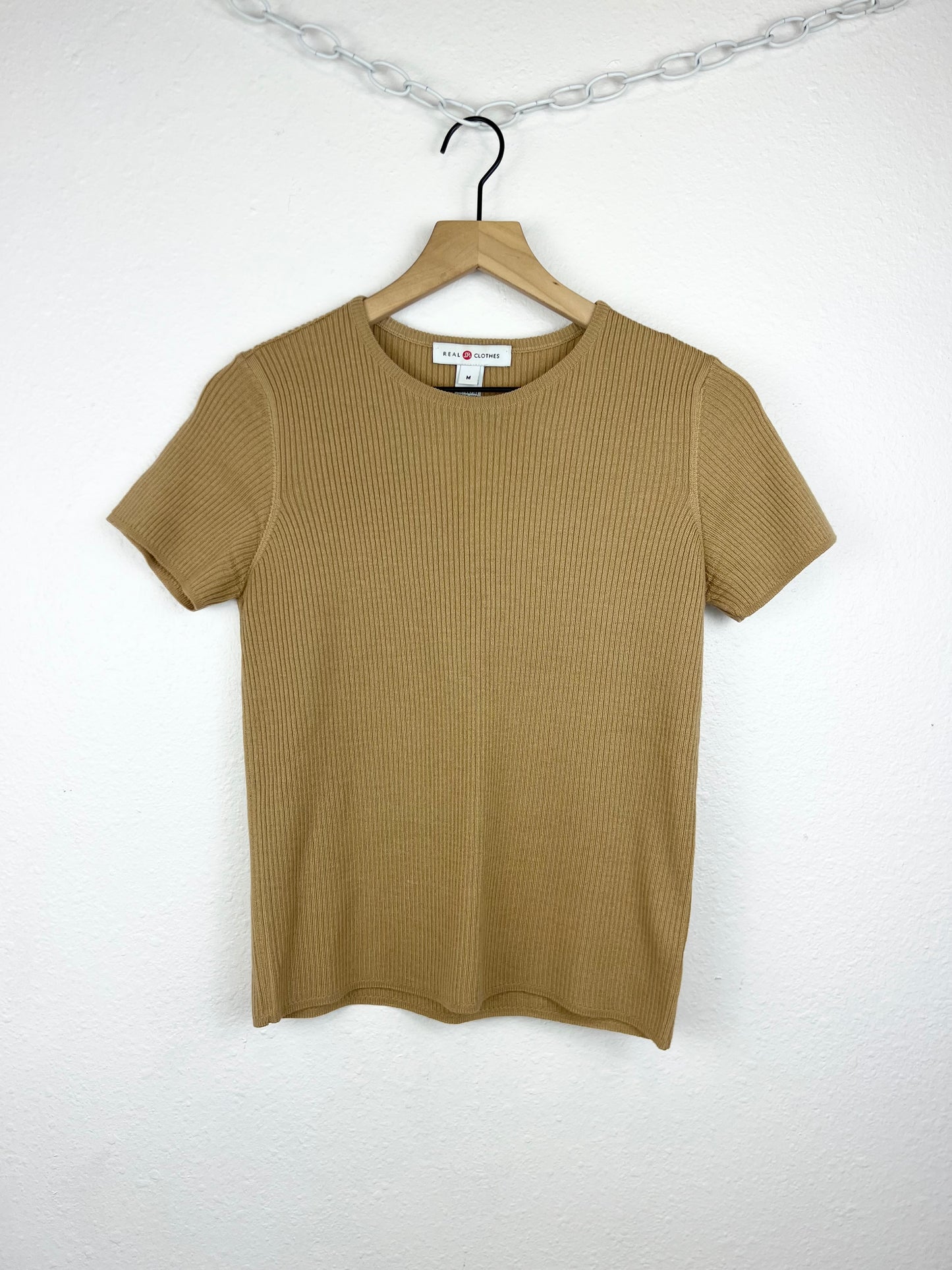 TAN RIBBED MERINO WOOL TEE