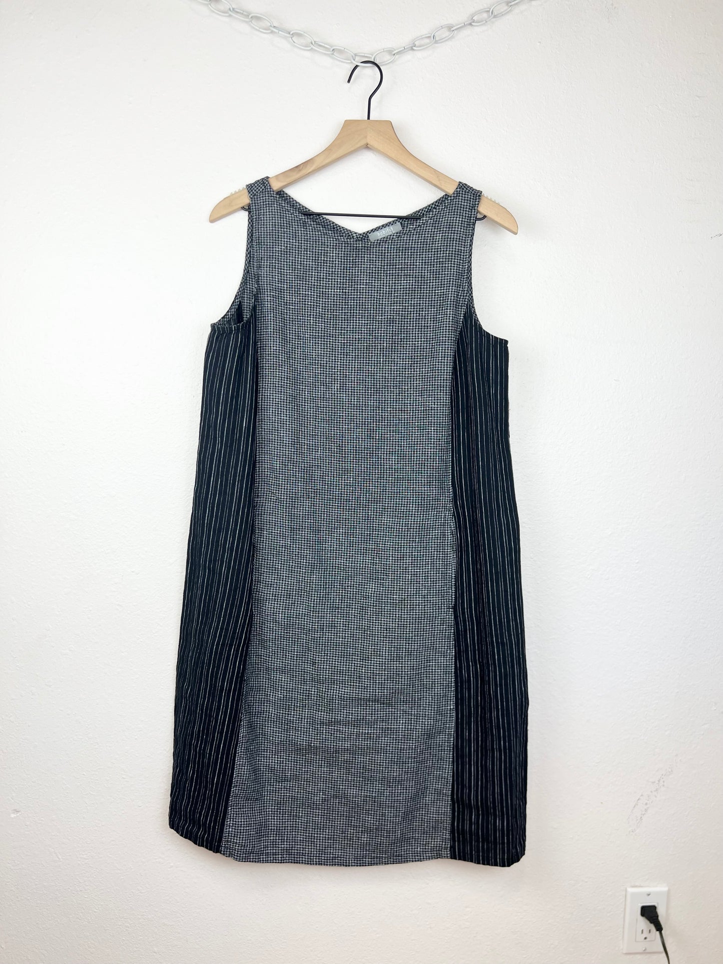 LINEN STRIPED GINGHAM DRESS