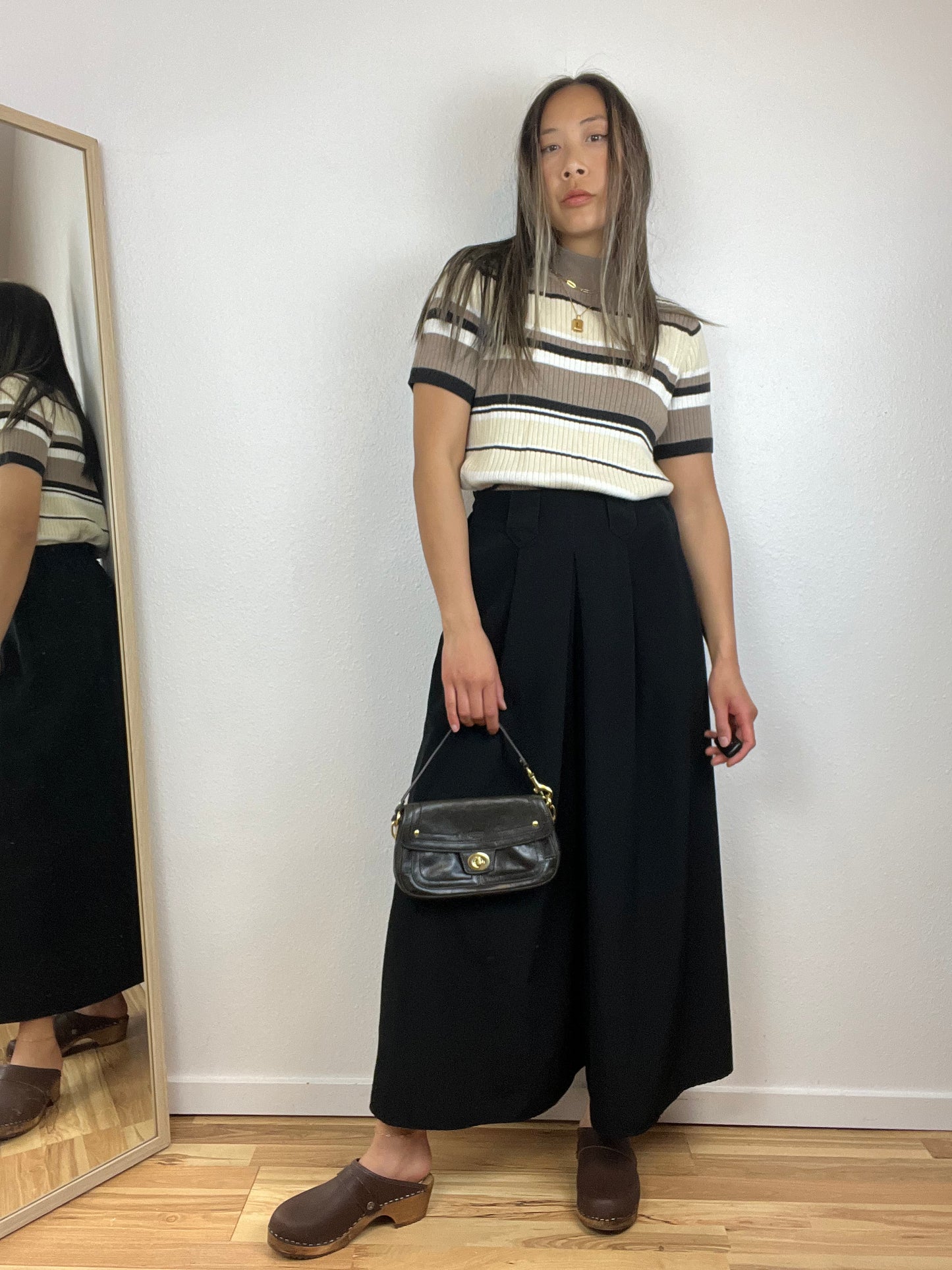 STRIPED MOCK NECK SHORT SLEEVE