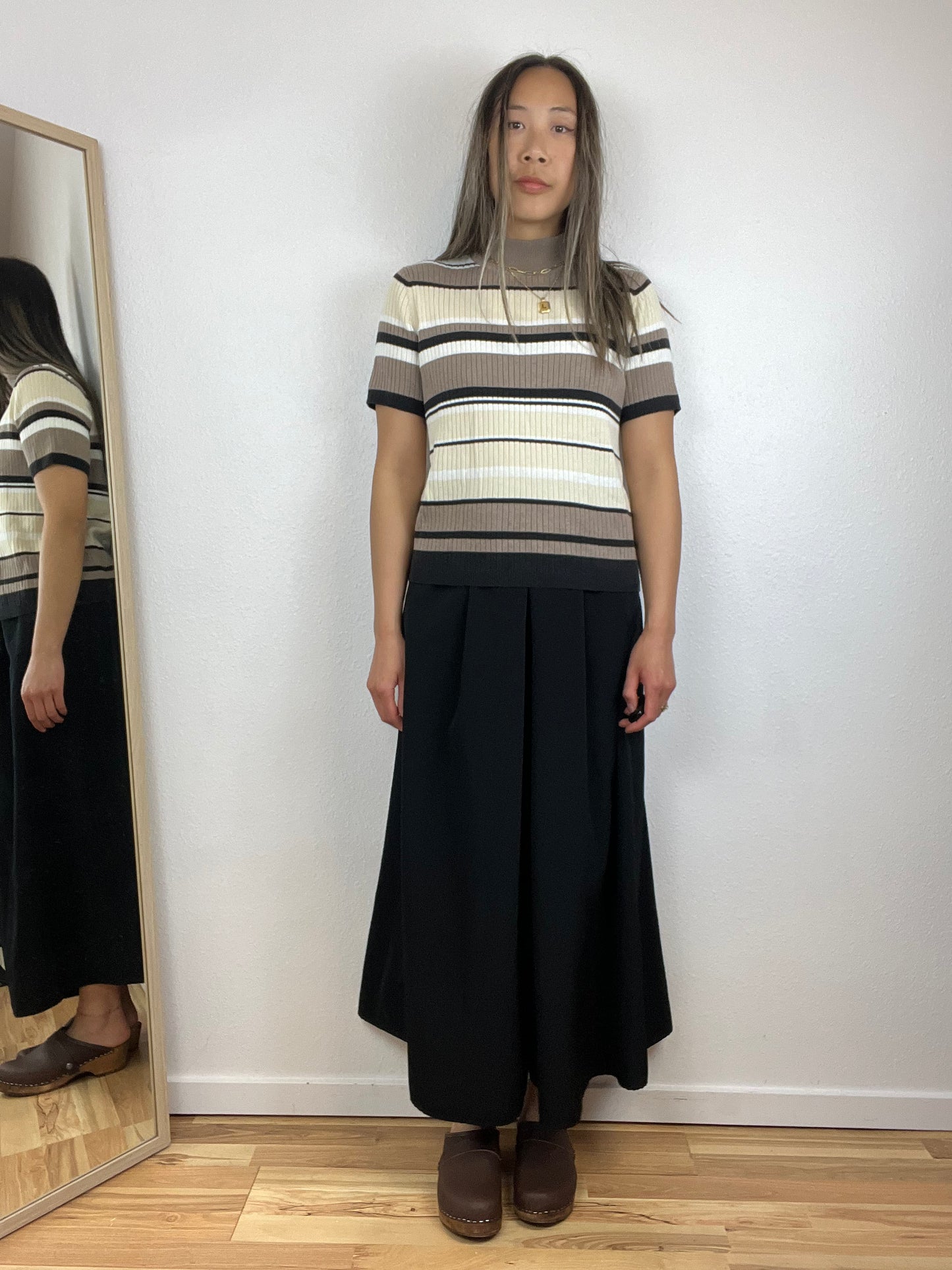 STRIPED MOCK NECK SHORT SLEEVE