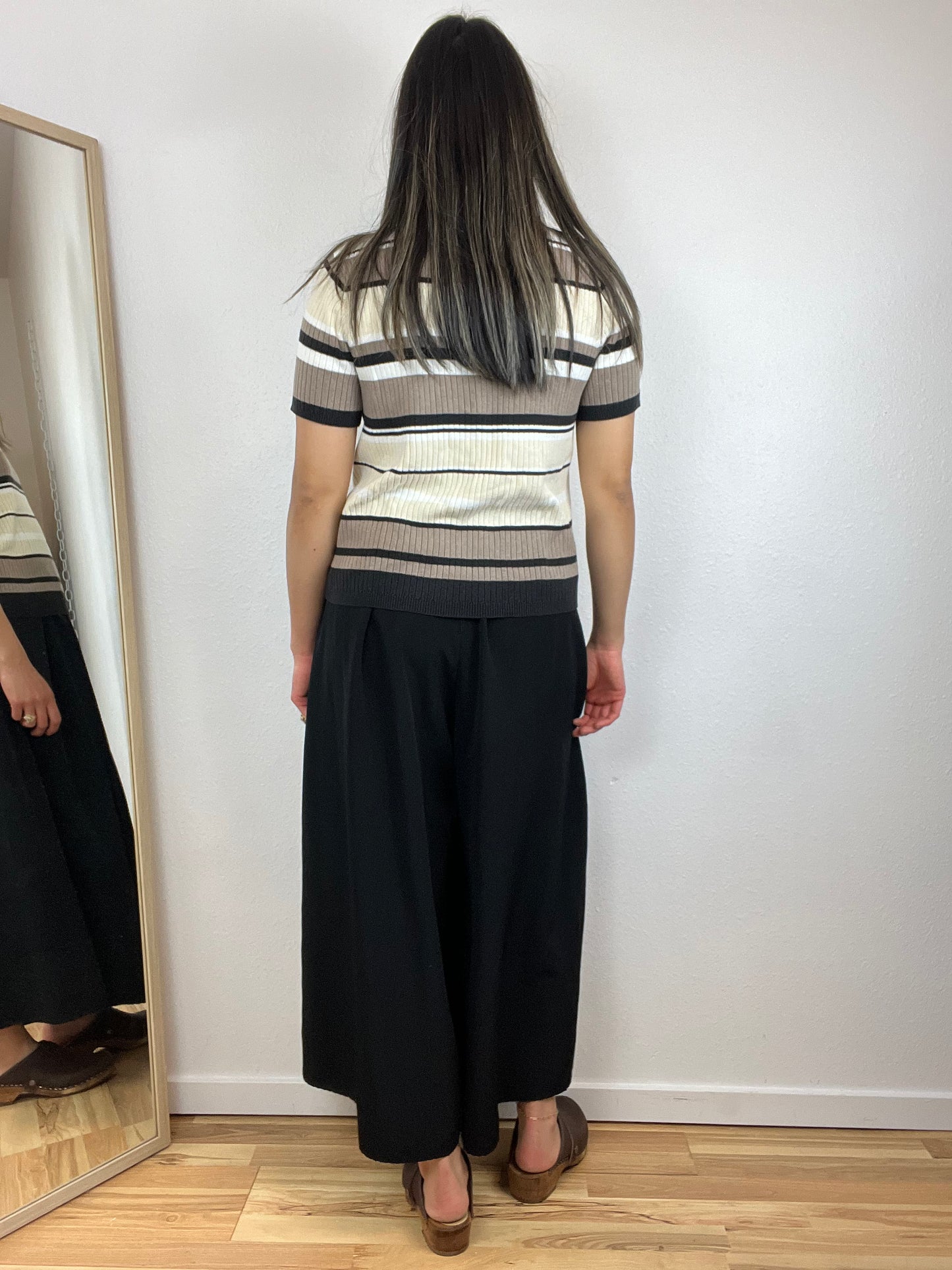 STRIPED MOCK NECK SHORT SLEEVE