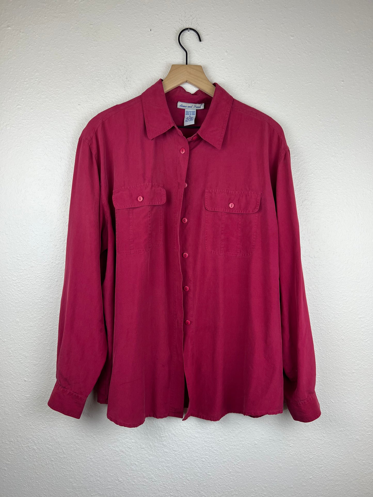 Vintage Silky Dark Pink Button Up Top