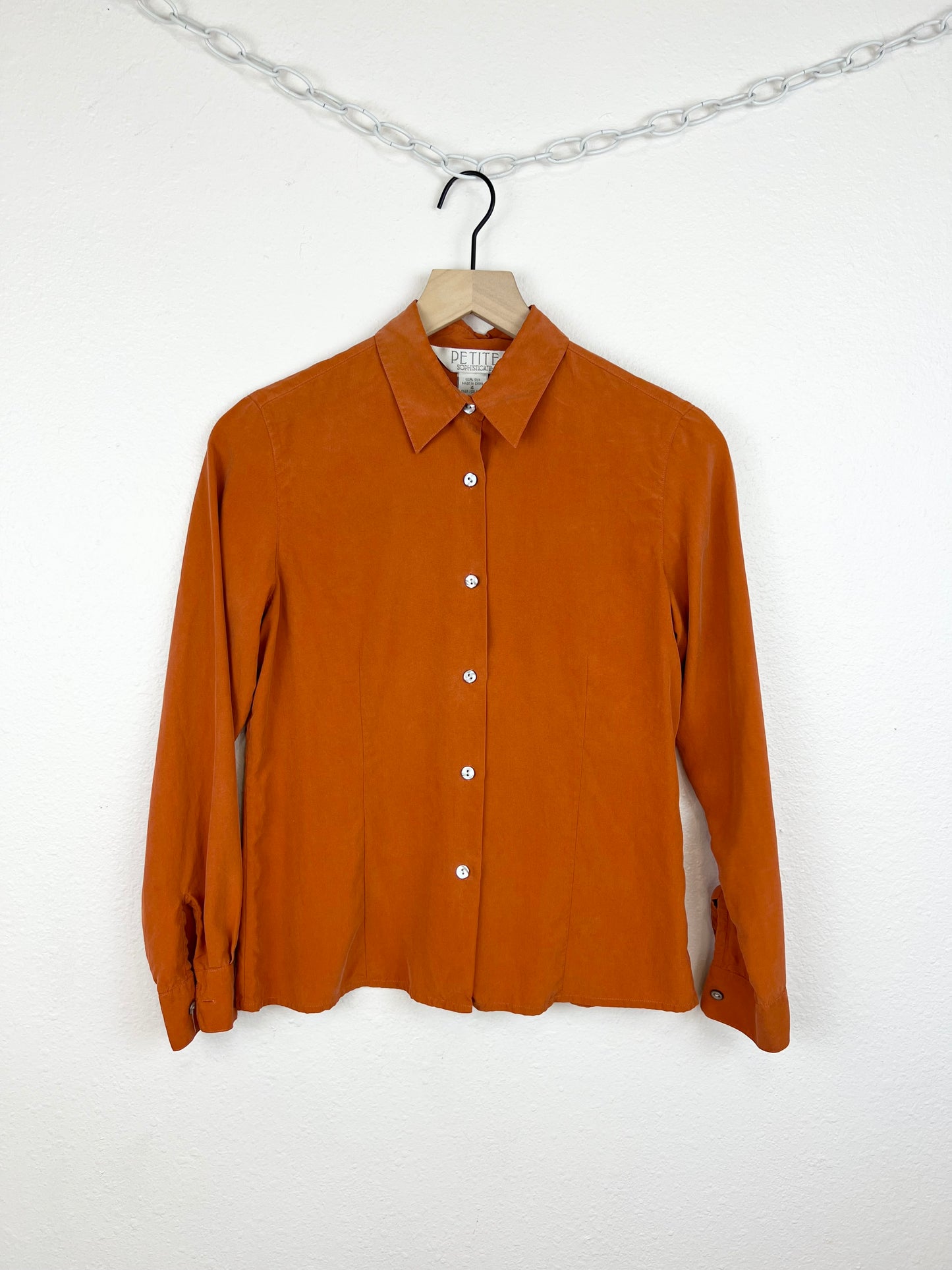 BURNT ORANGE SILK LONG SLEEVE TOP