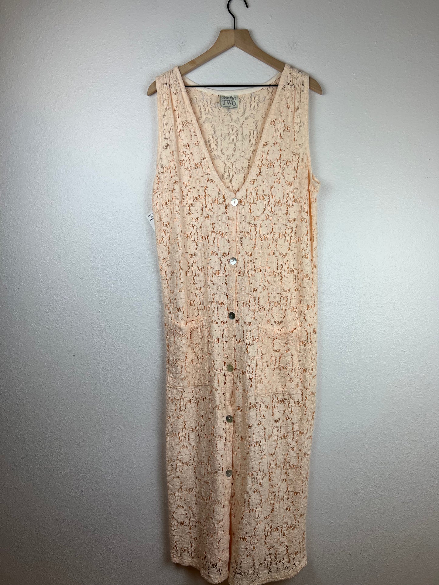 Open Knit Cream Button Up Dress