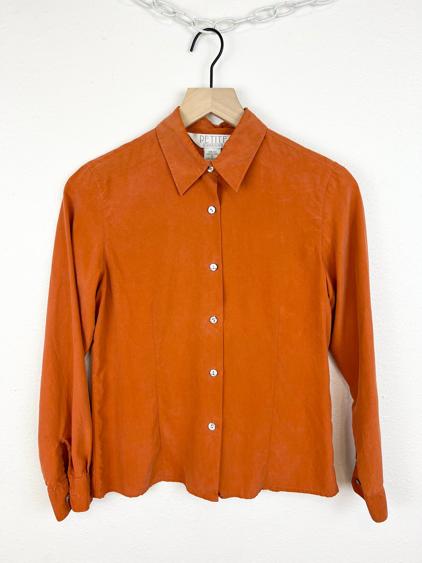 BURNT ORANGE SILK LONG SLEEVE TOP