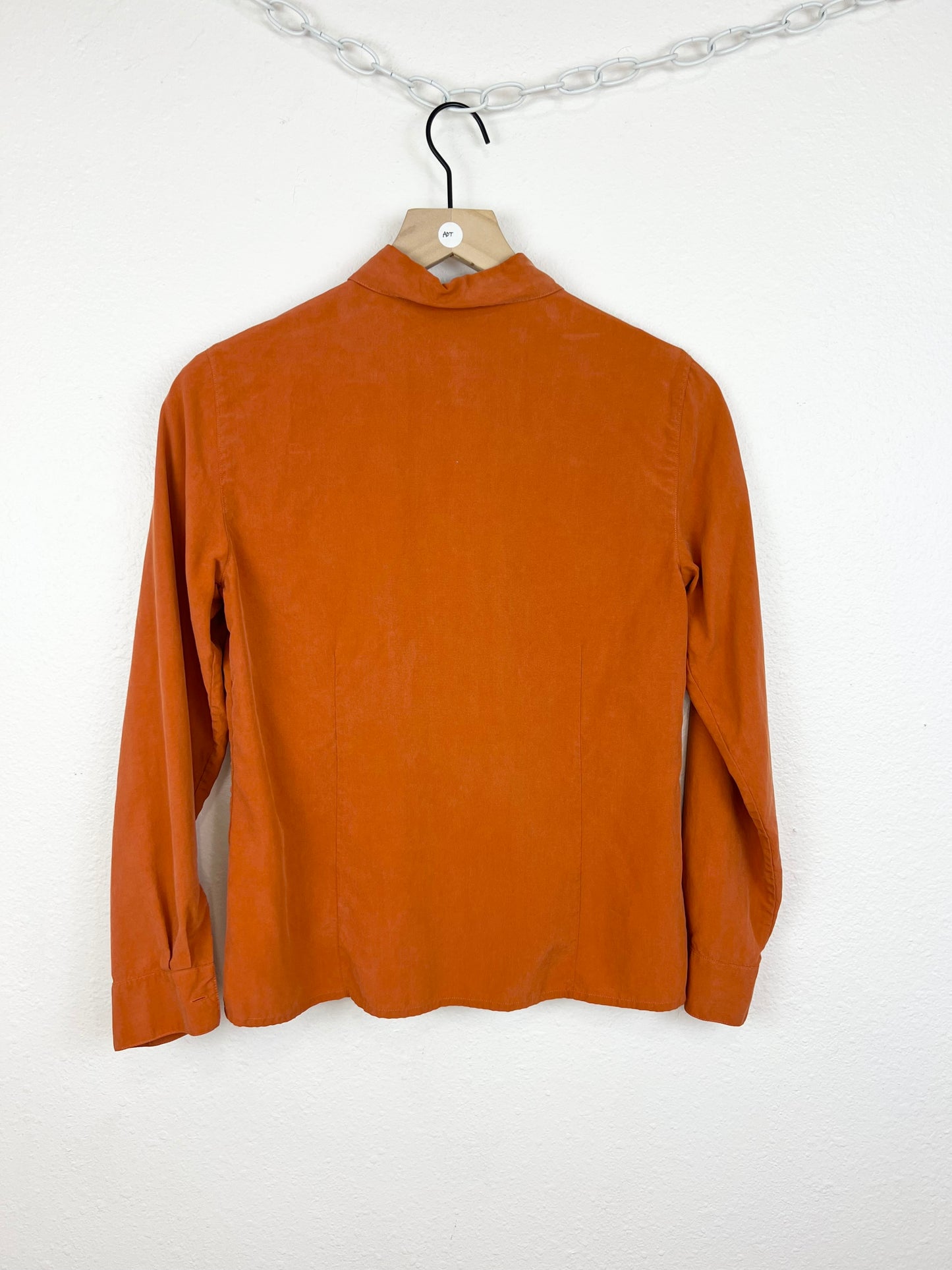 BURNT ORANGE SILK LONG SLEEVE TOP