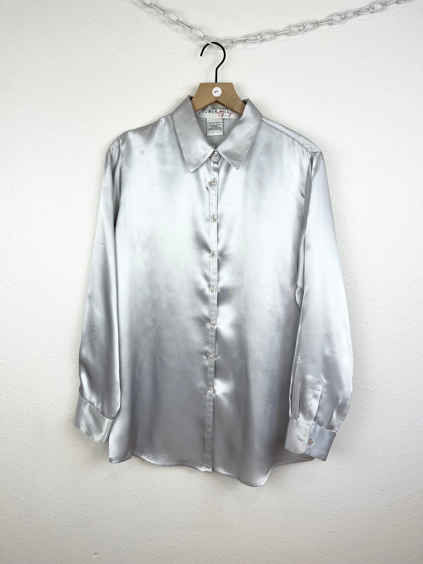 VINTAGE LONG SLEEVE SILVER BUTTON DOWN