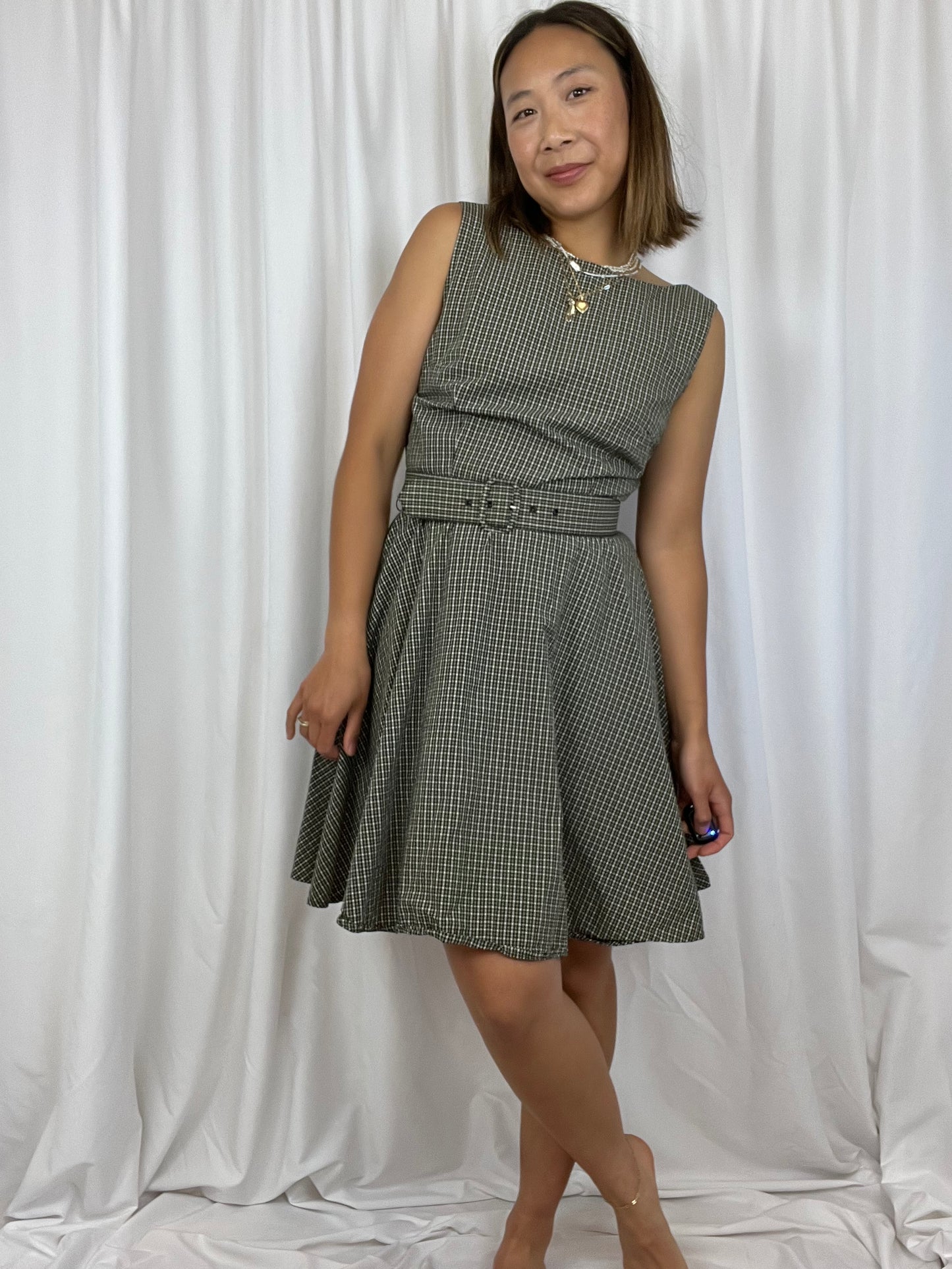 ALL THAT JAZZ 90S PLAID BELTED DRESS