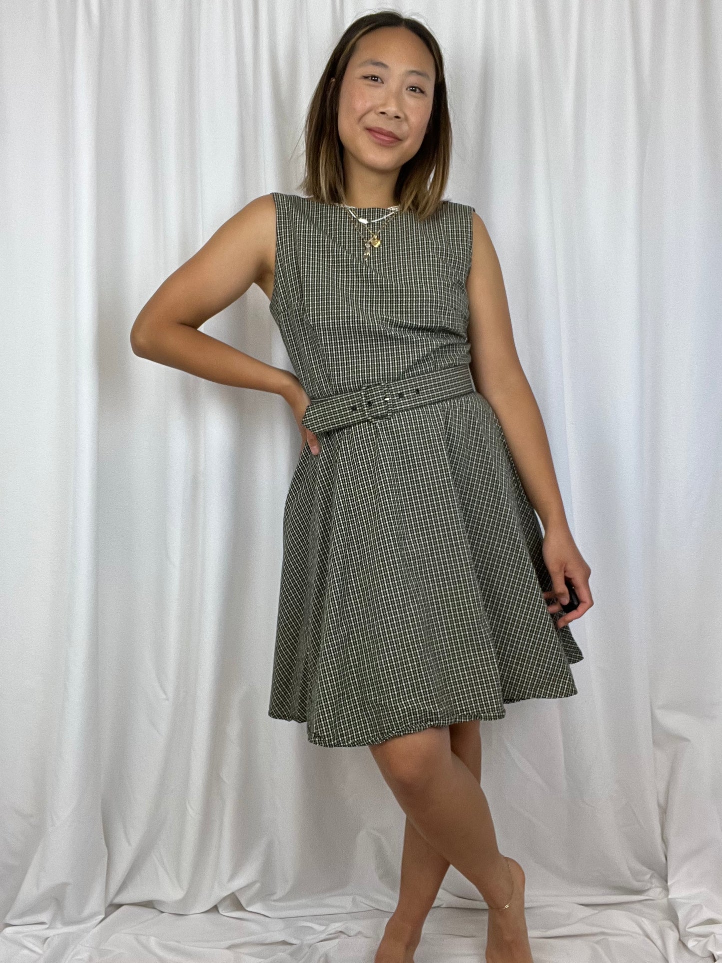 ALL THAT JAZZ 90S PLAID BELTED DRESS