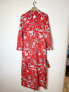 1970s RED FLORAL BUTTON DOWN MAXI DRESS