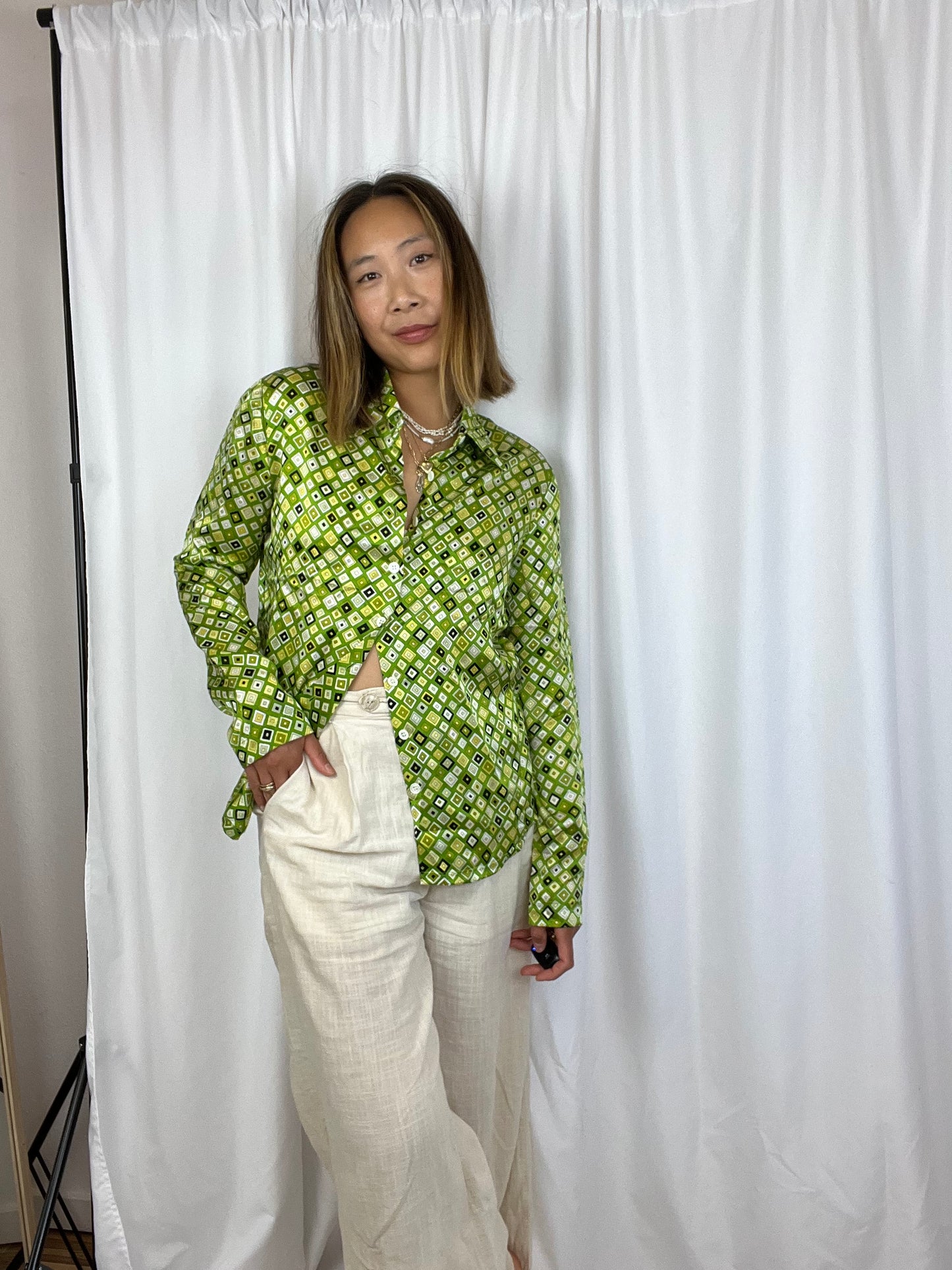 DEADSTOCK ANNE KLEIN SILK GEOMETRIC BLOUSE