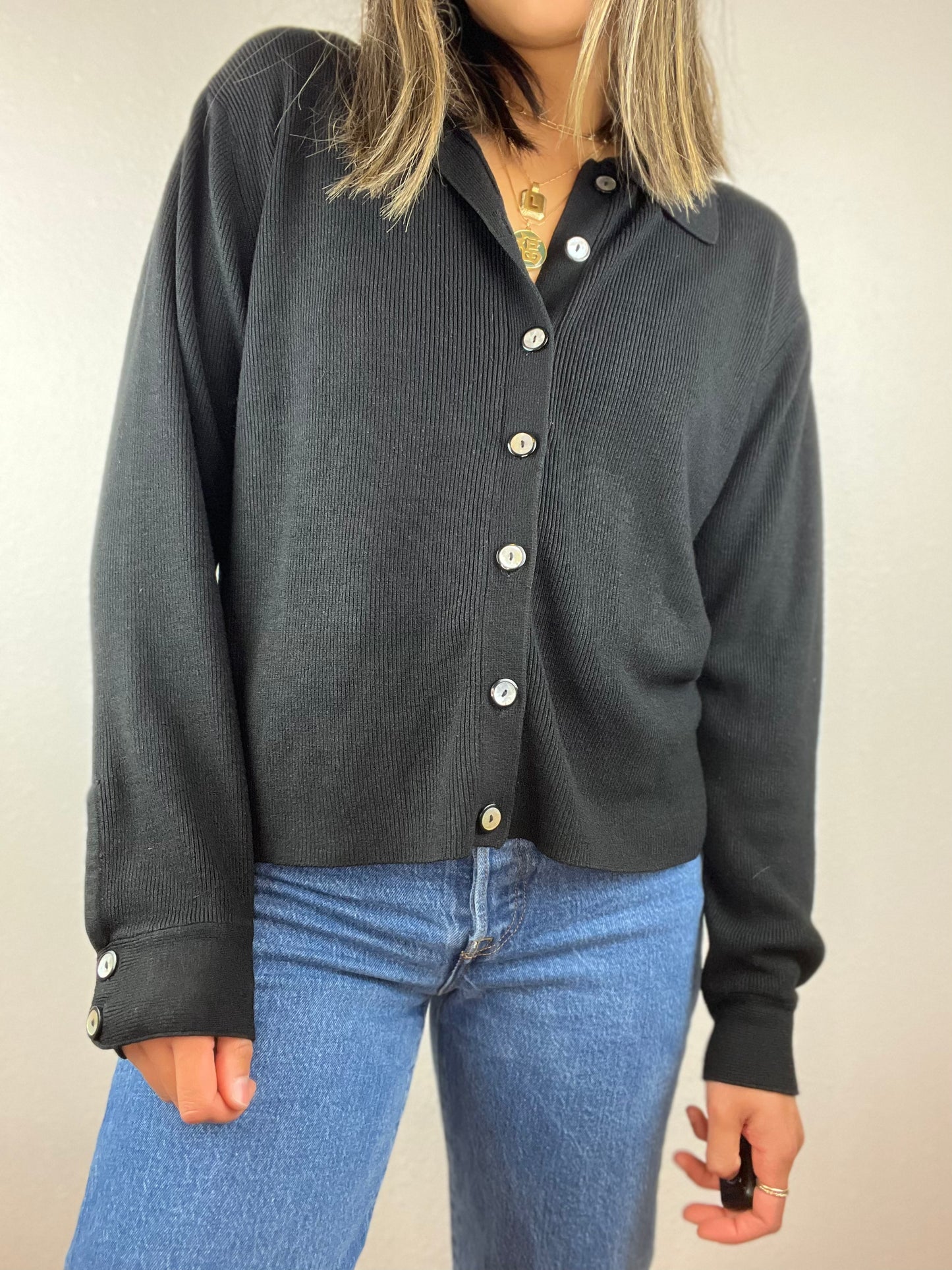 Vintage Black Ribbed Cardigan