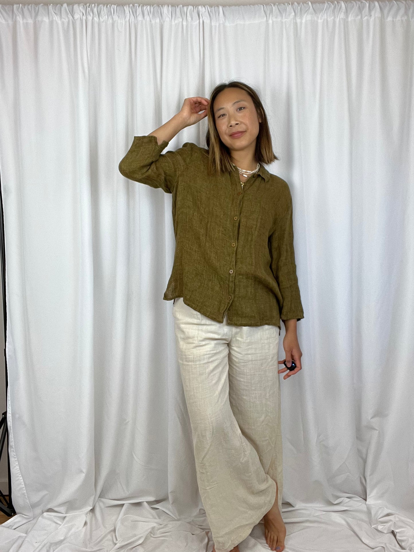 3/4 SLEEVE LINEN TOP