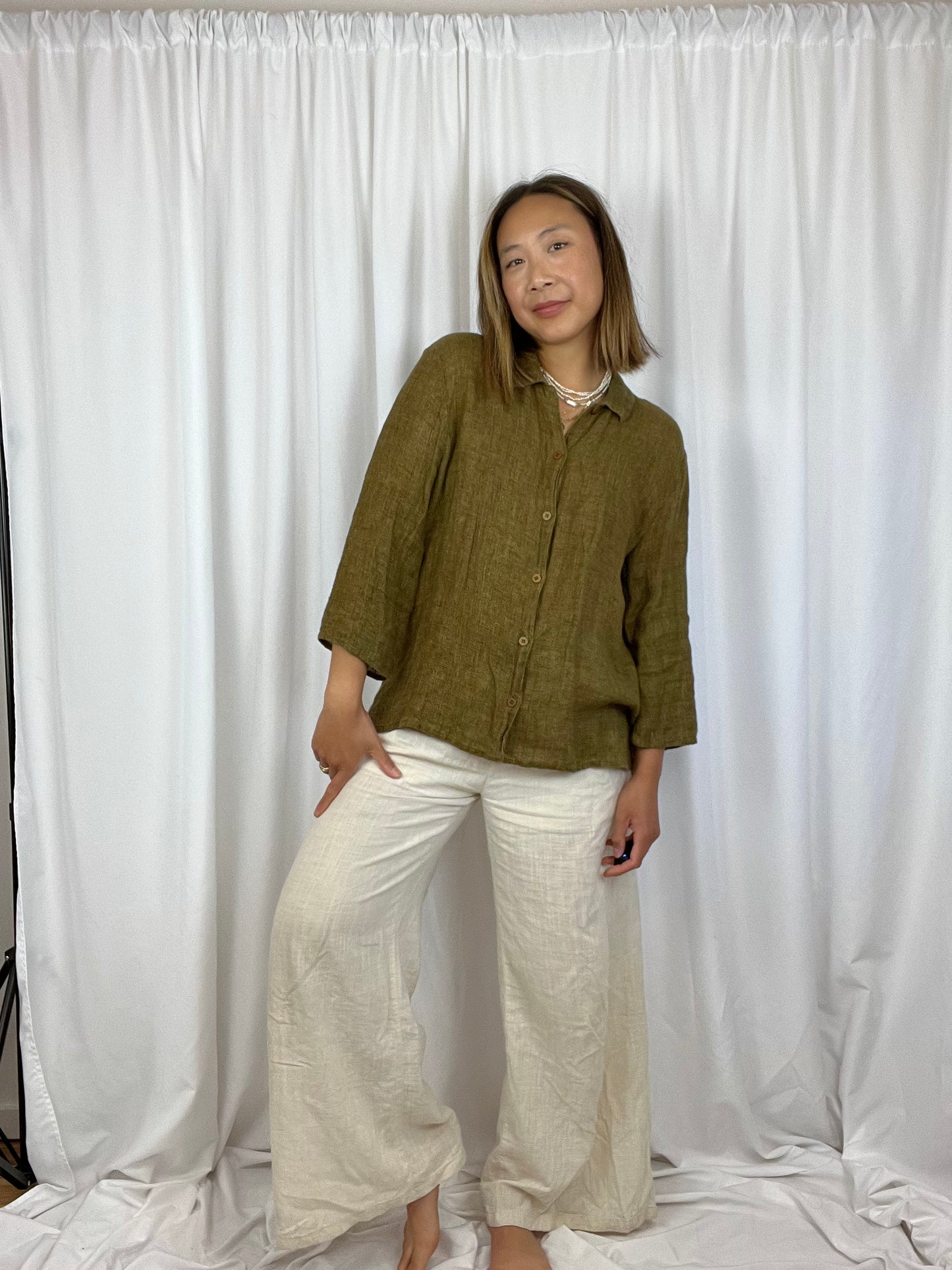 3/4 SLEEVE LINEN TOP