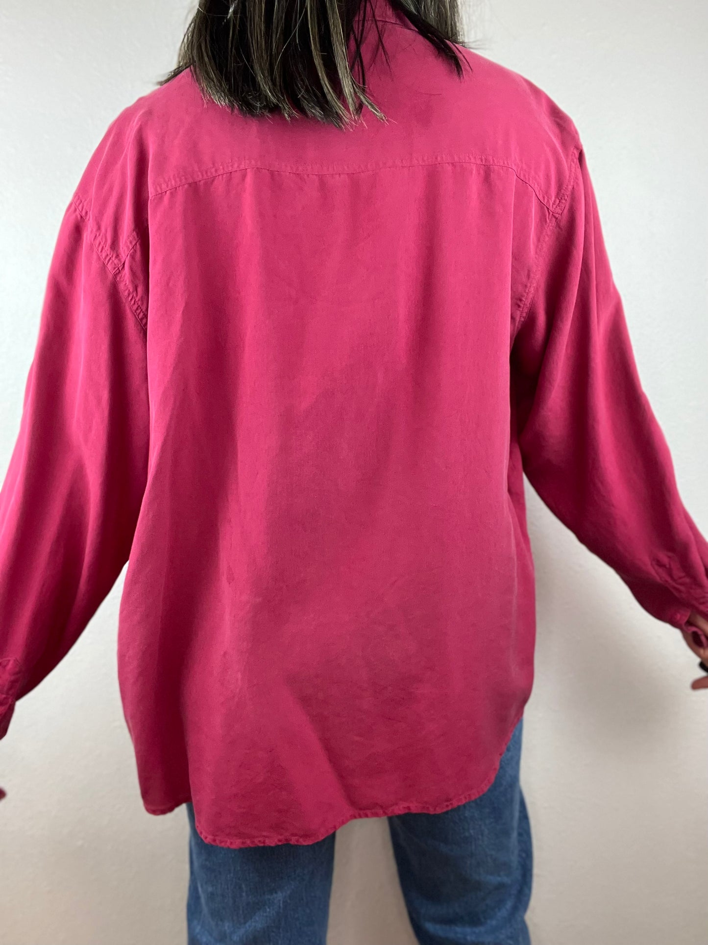 Vintage Silky Dark Pink Button Up Top