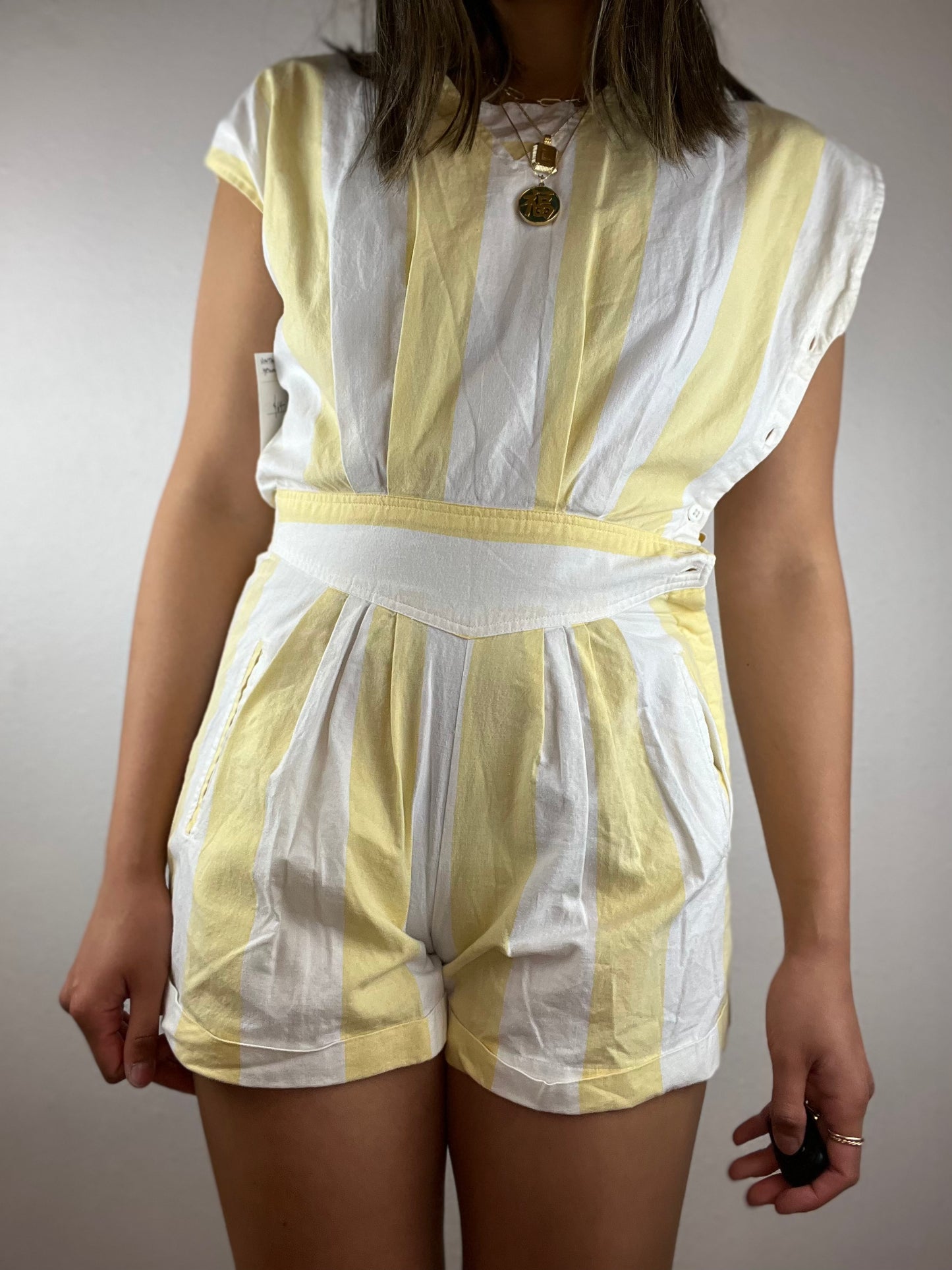 Vintage Yellow and White Striped Romper