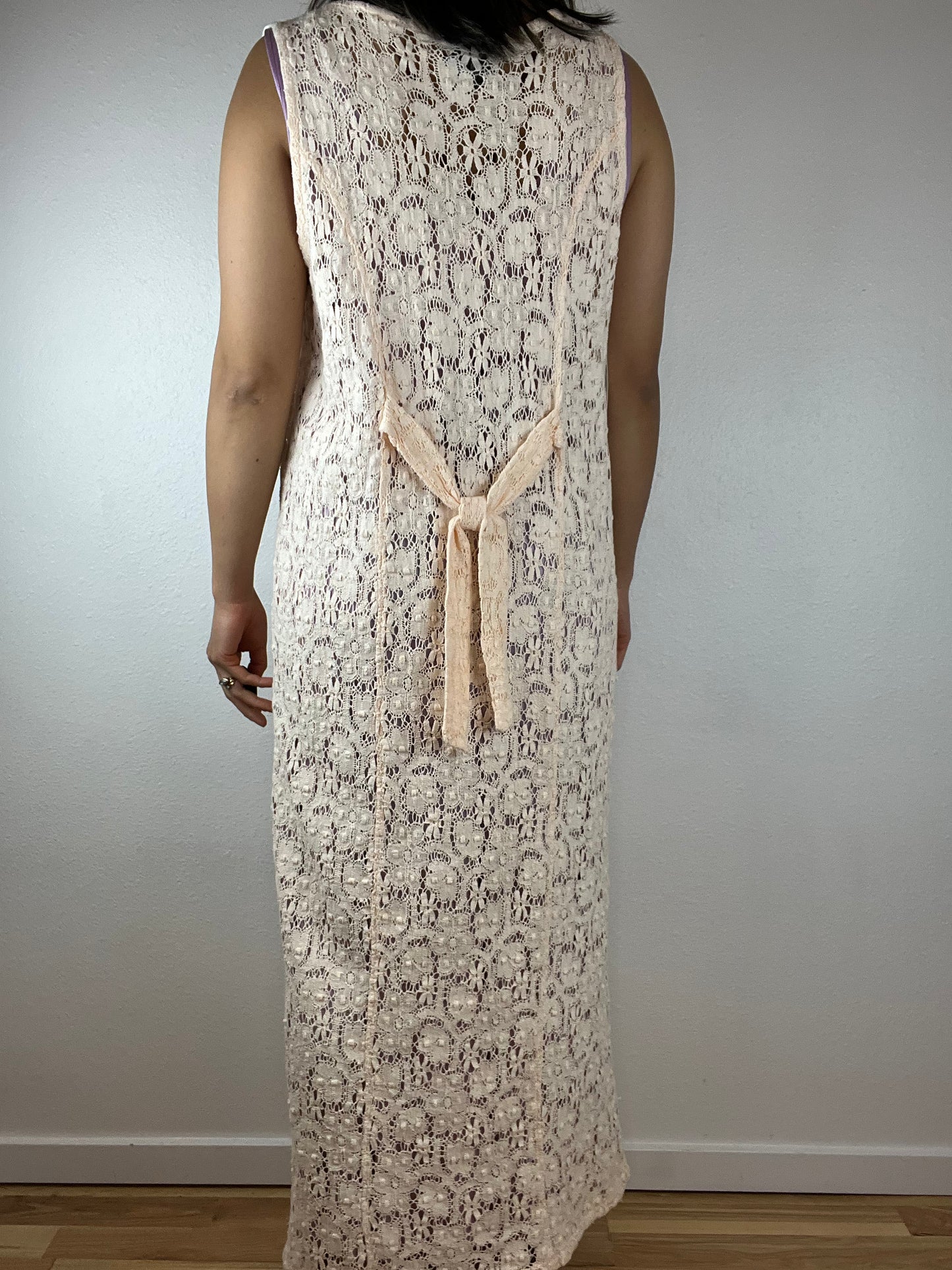 Open Knit Cream Button Up Dress