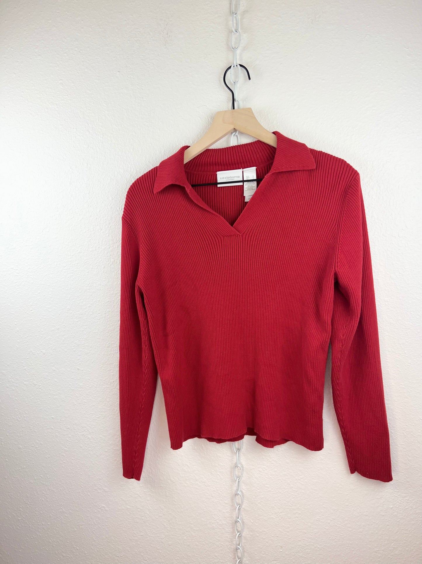 LIZ CLAIBORNE RIBBED COLLARED SWEATER