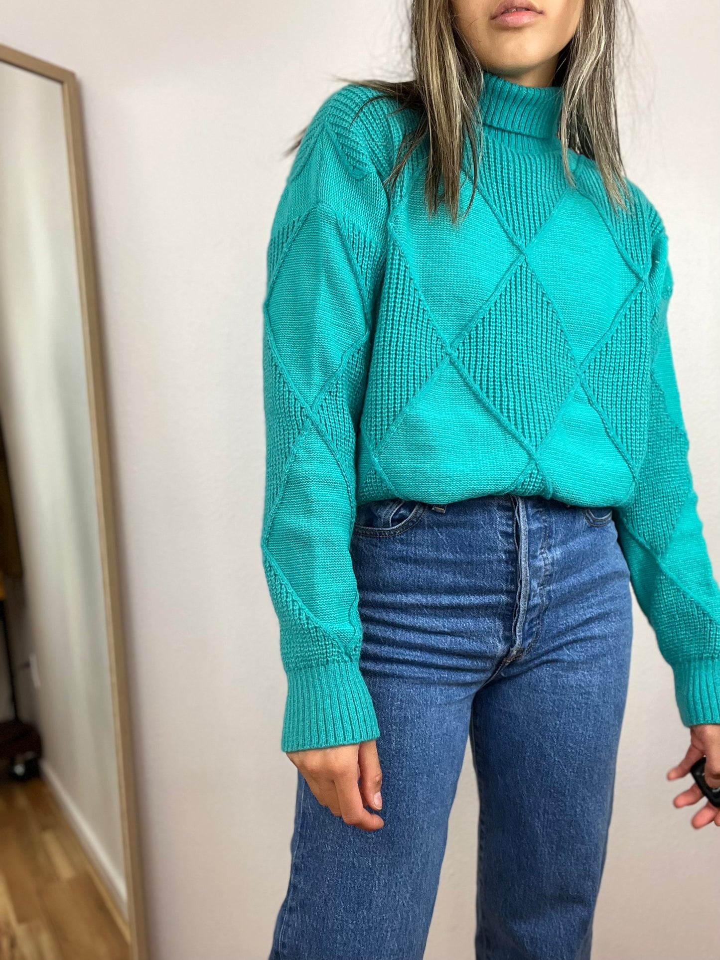 BRIGHT TEAL TURTLENECK SWEATER