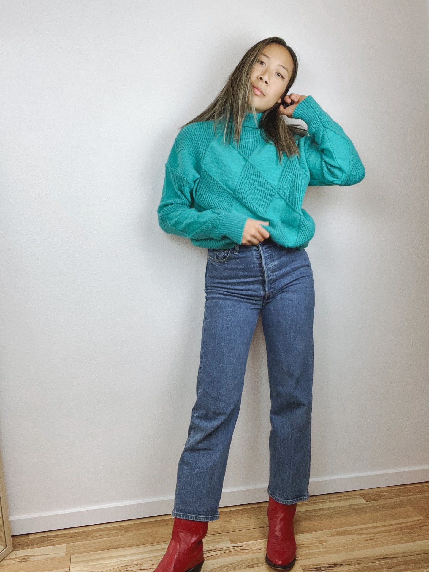 BRIGHT TEAL TURTLENECK SWEATER