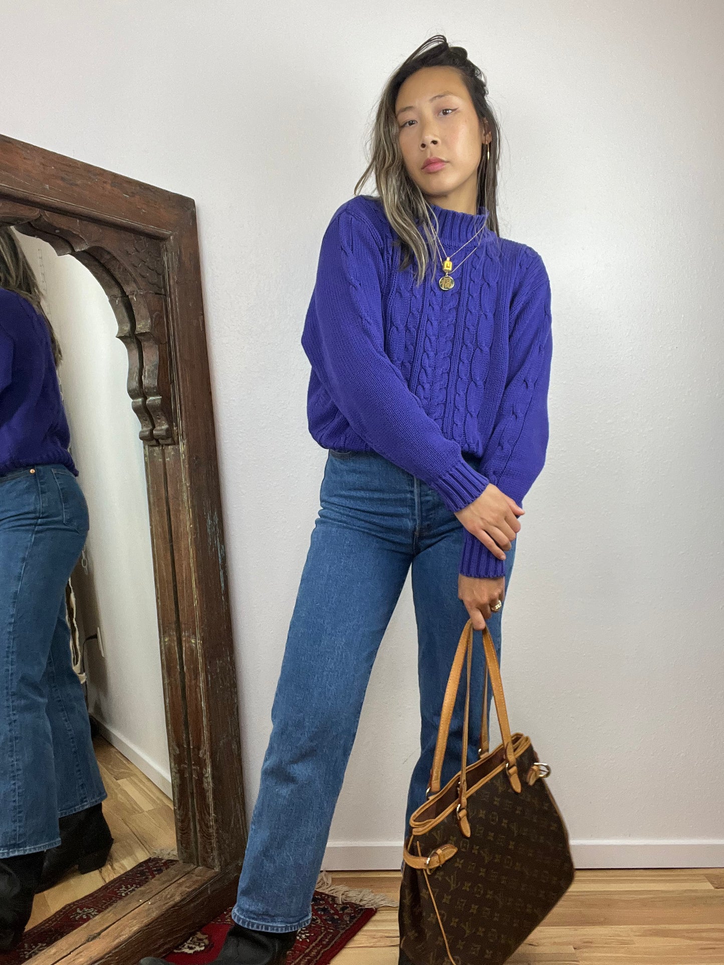 LIZ SPORT PURPLE MOCK NECK SWEATER