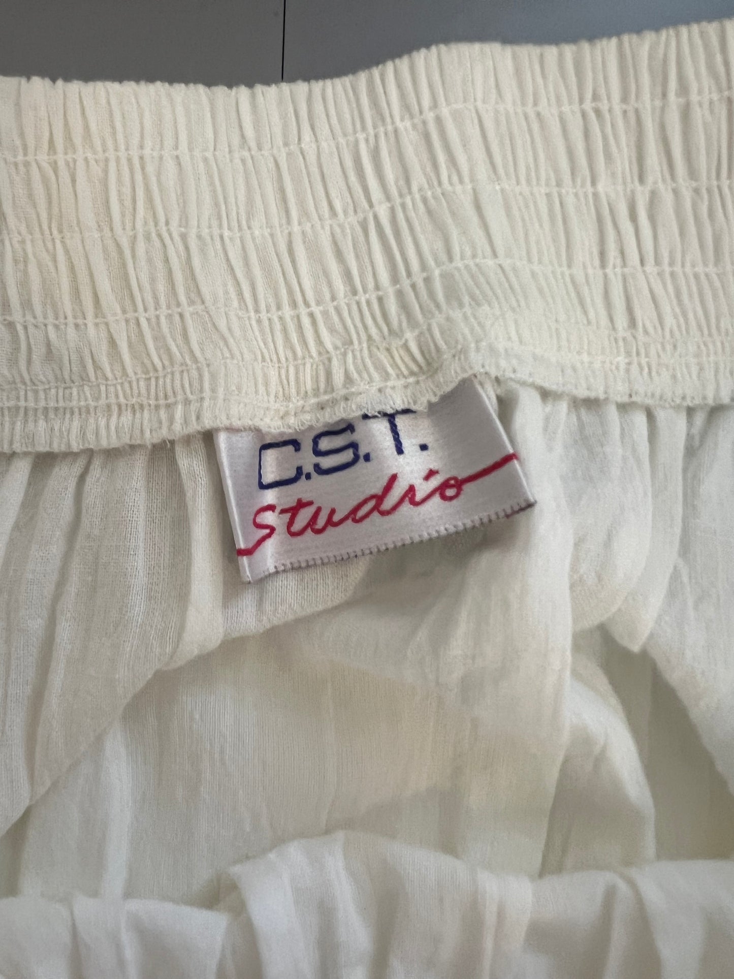 WHITE TIERED MAXI SKIRT | WAIST 24"