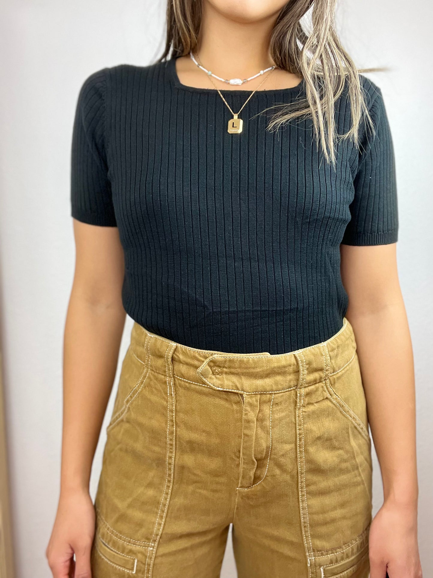 VNTG RIBBED SQUARE NECK TEE