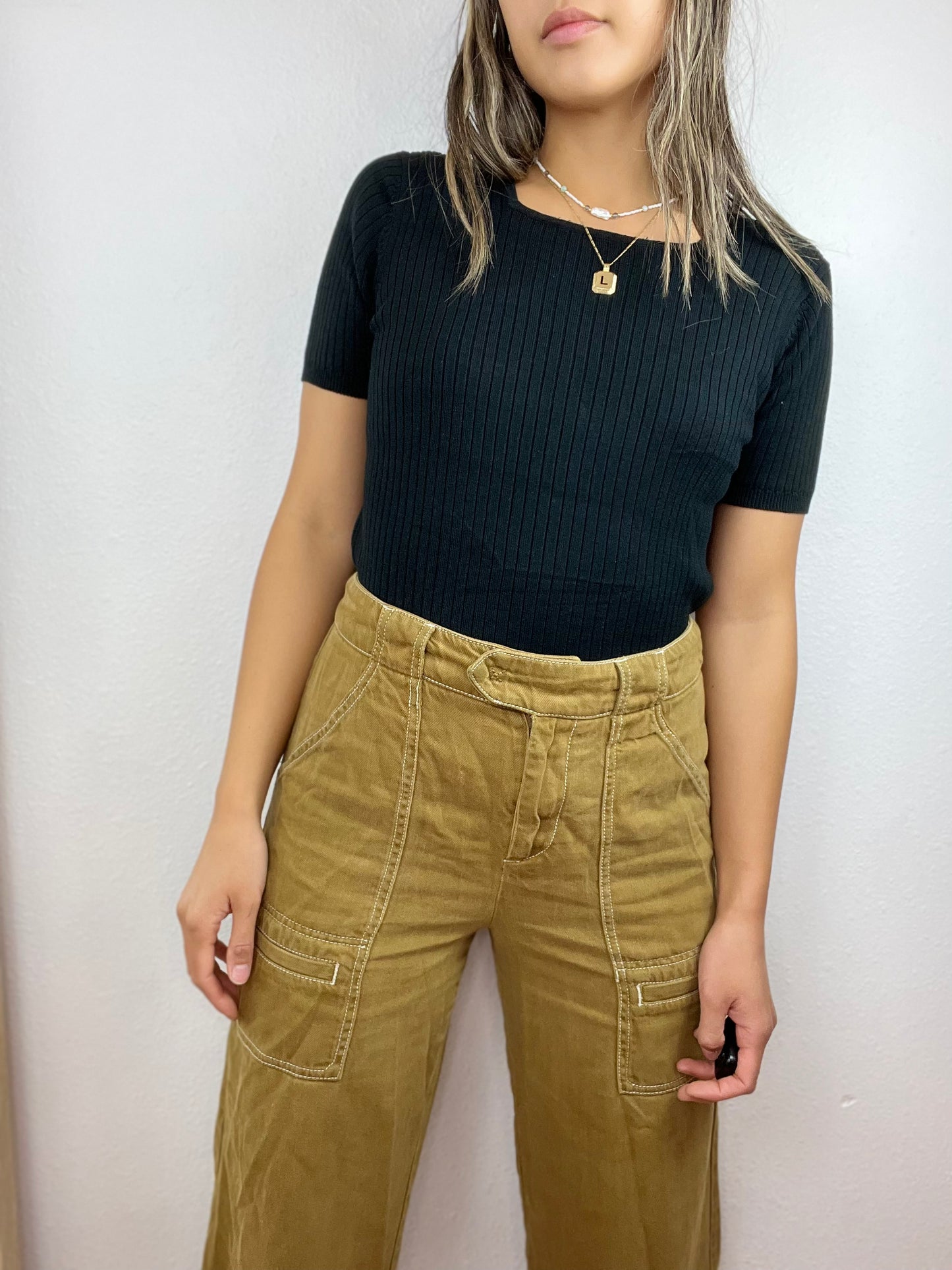 VNTG RIBBED SQUARE NECK TEE