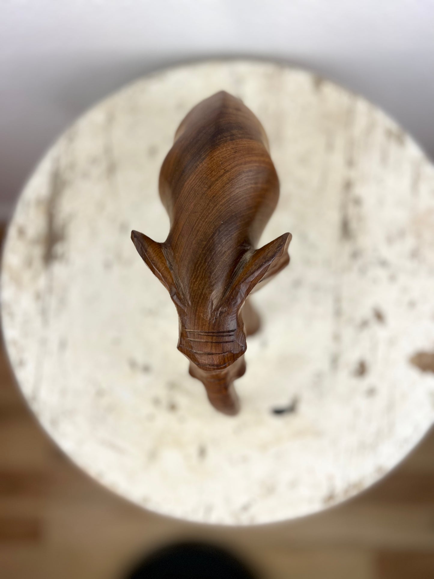 Vintage Hand Carved Wood Elephant Sculpture