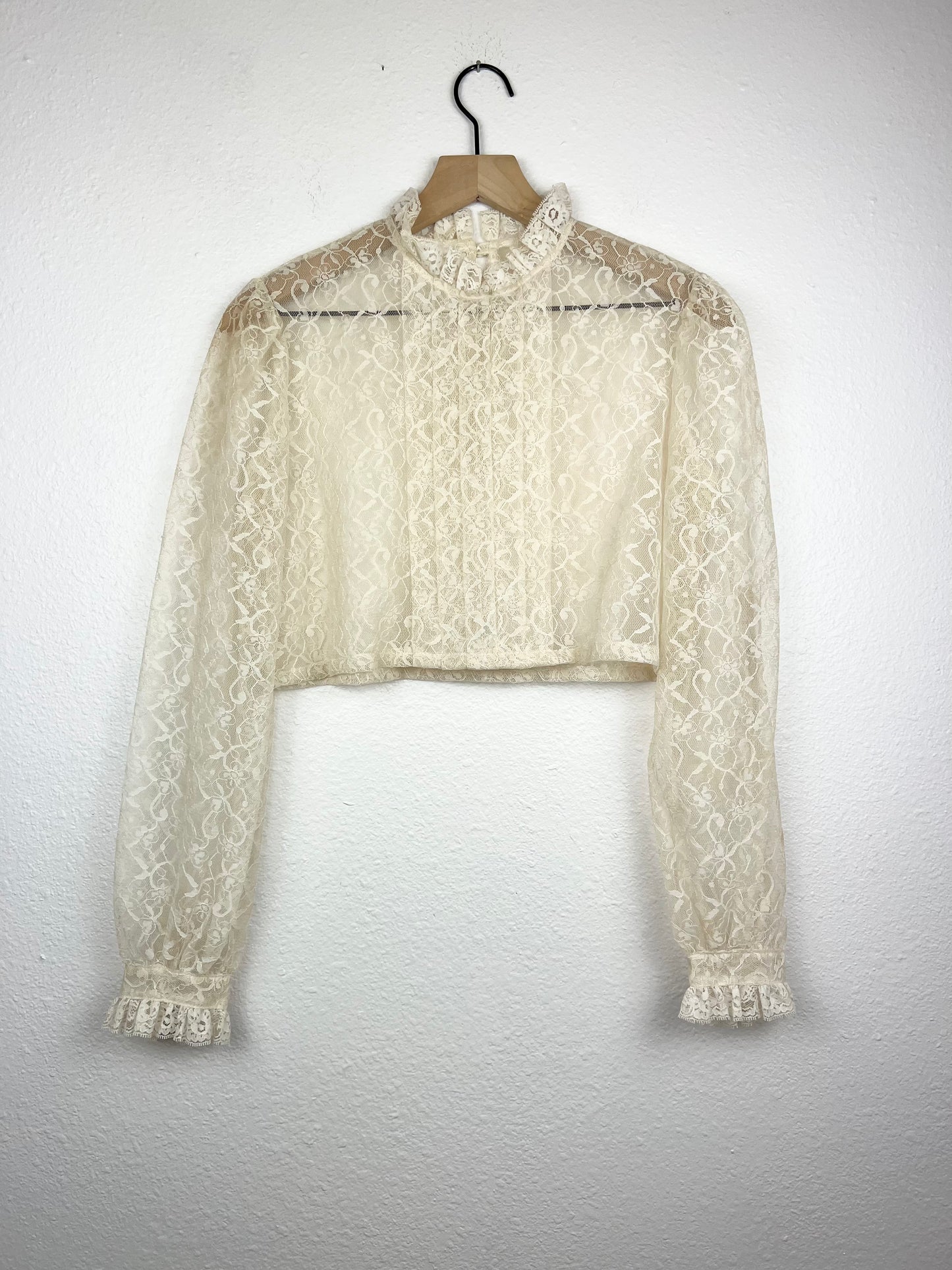 Floral Lace Sheer Cropped Blouse