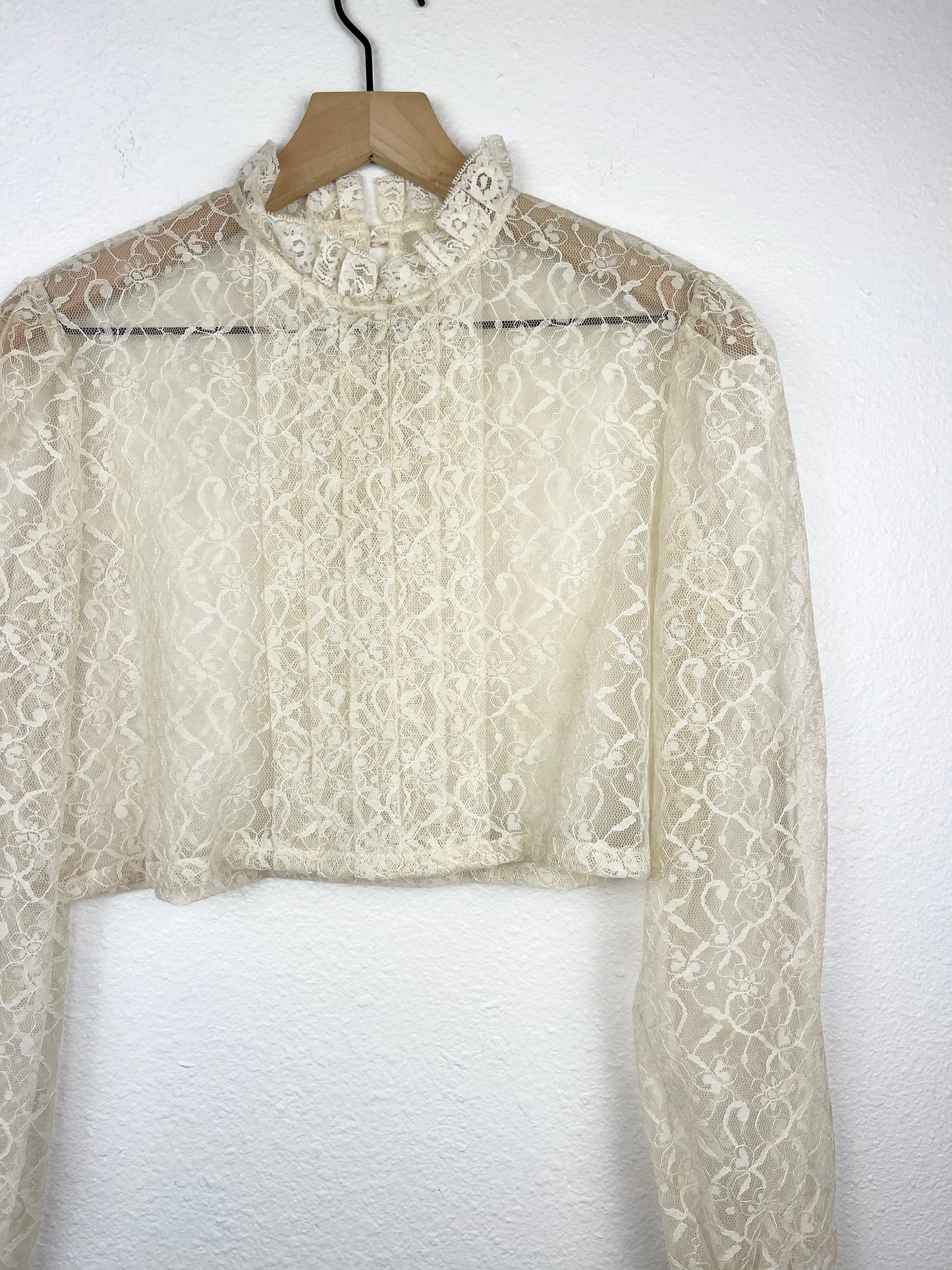 Floral Lace Sheer Cropped Blouse
