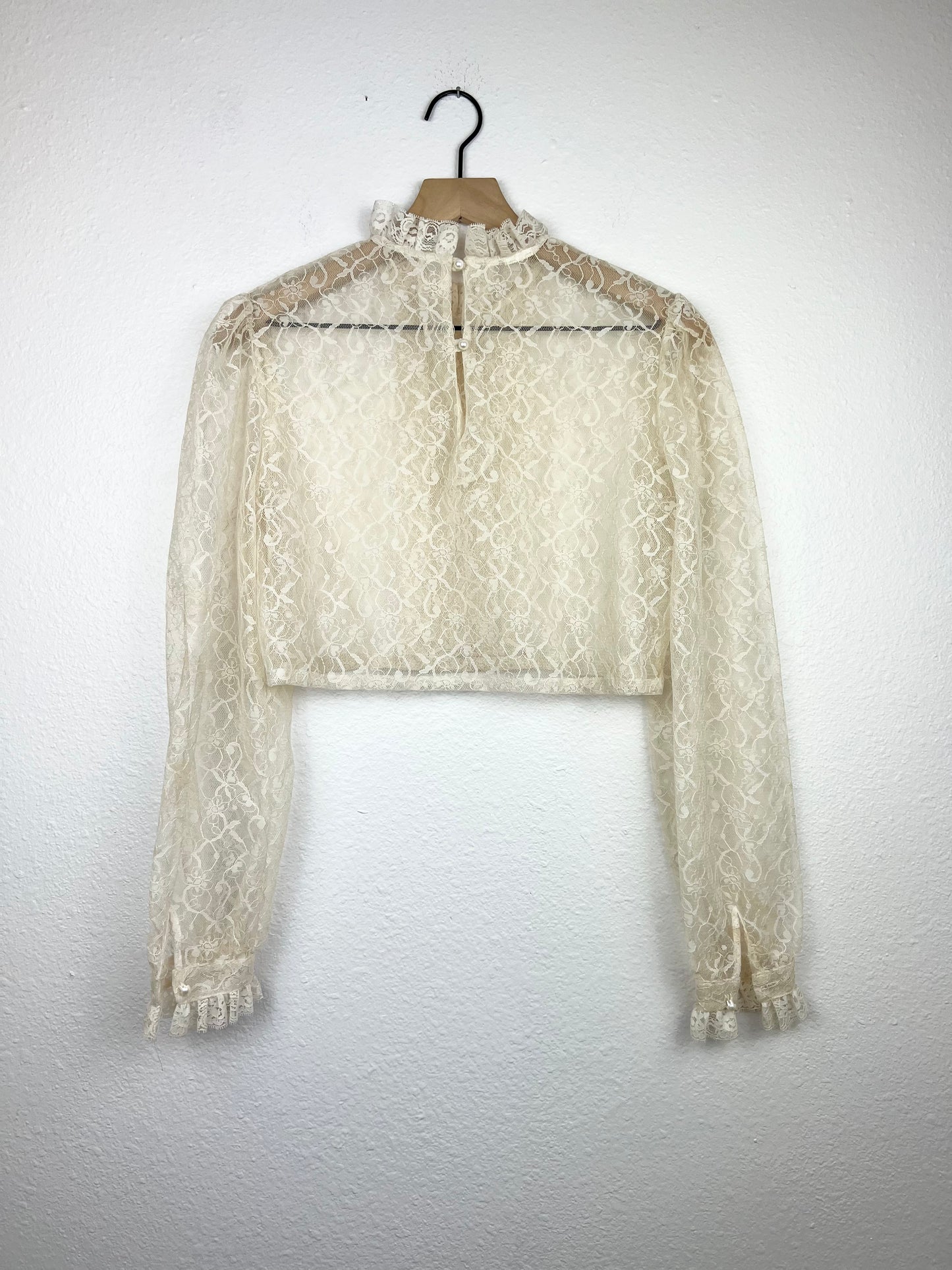 Floral Lace Sheer Cropped Blouse
