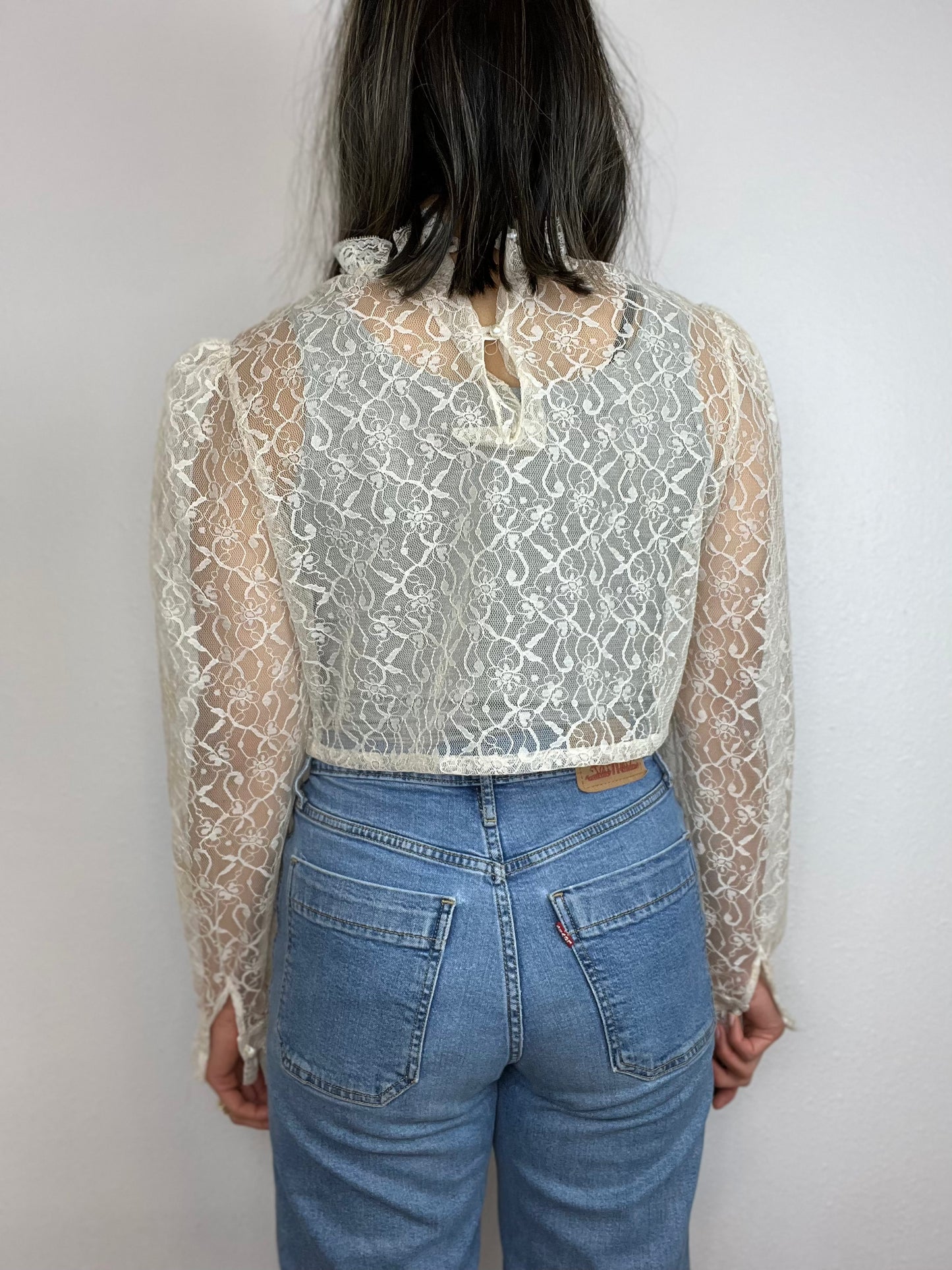 Floral Lace Sheer Cropped Blouse