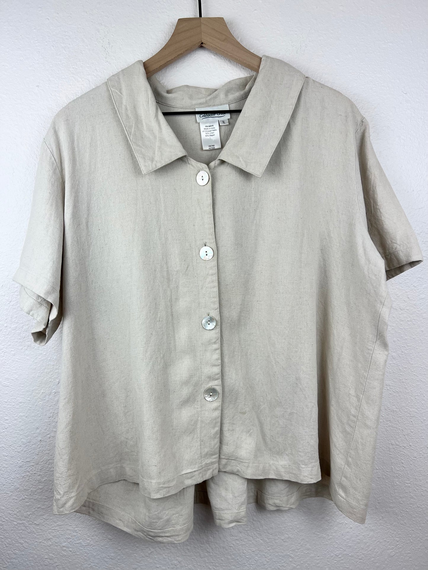 Coldwater Creek Boxy Neutral Button Up Top