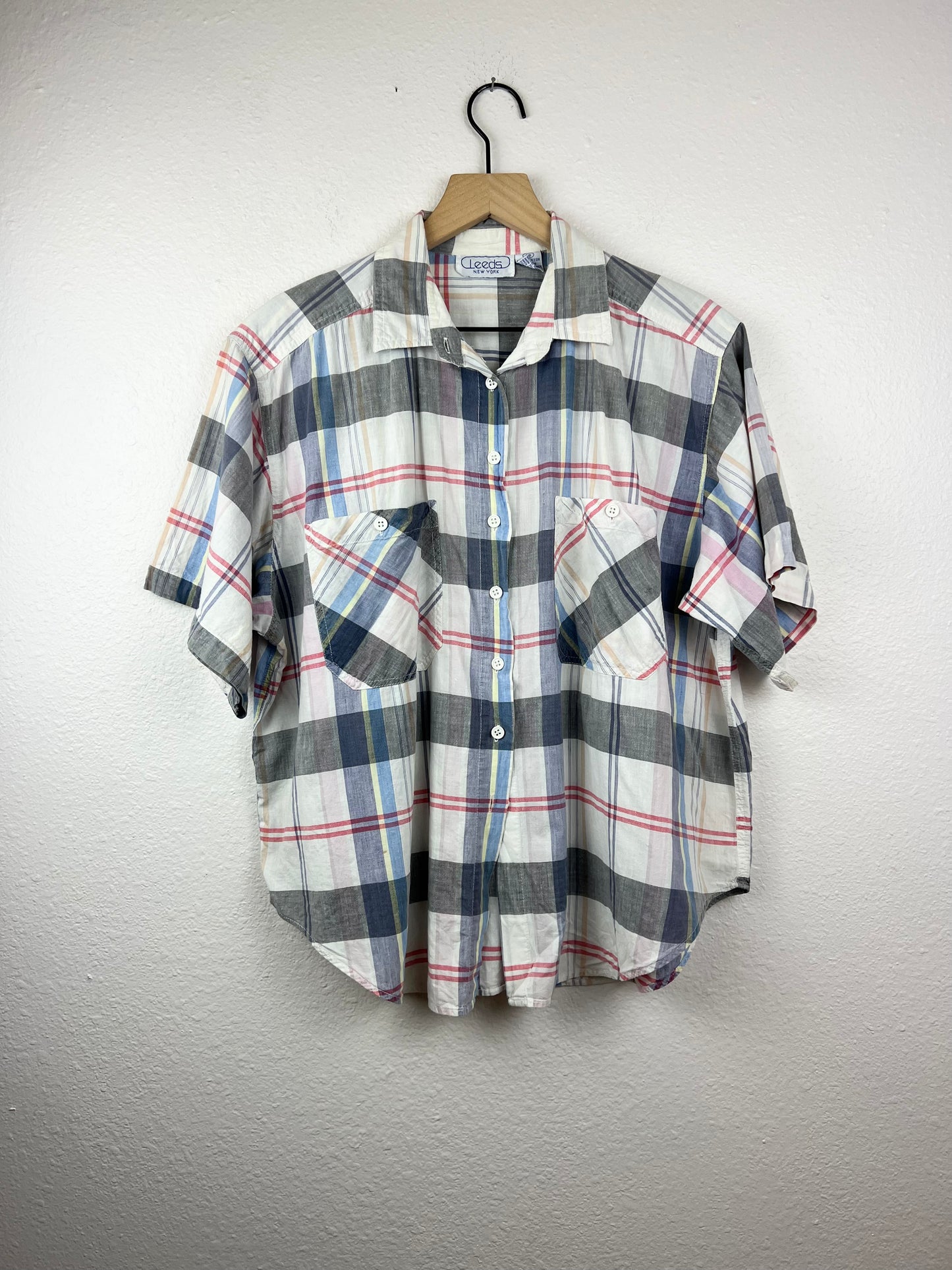 Madras Plaid Boxy Button Up Top