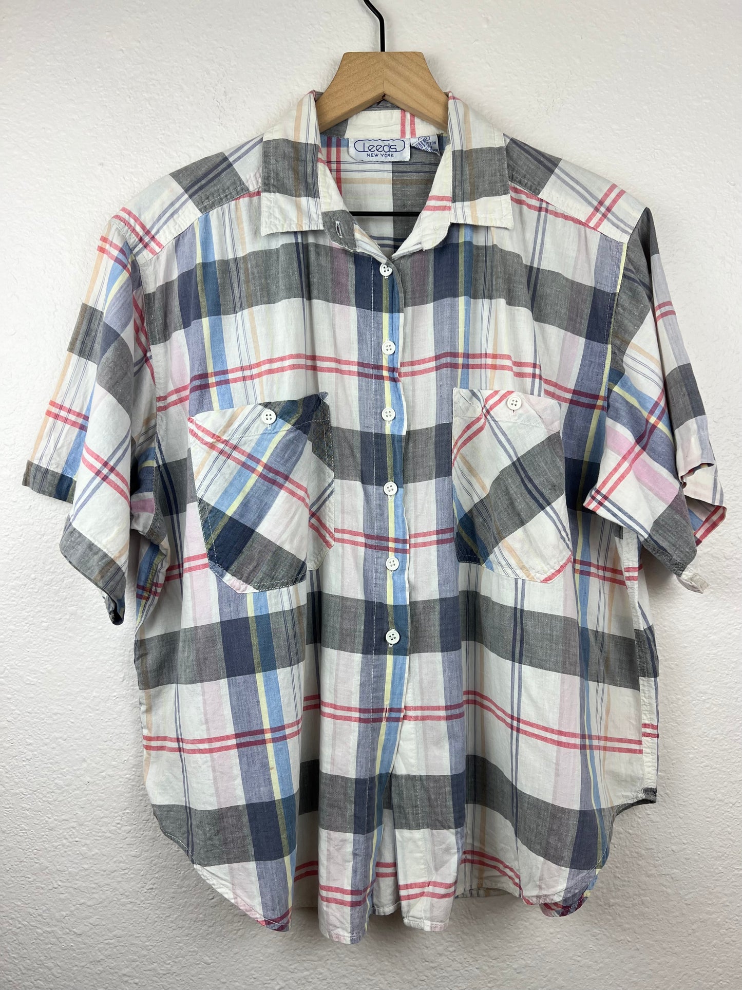 Madras Plaid Boxy Button Up Top