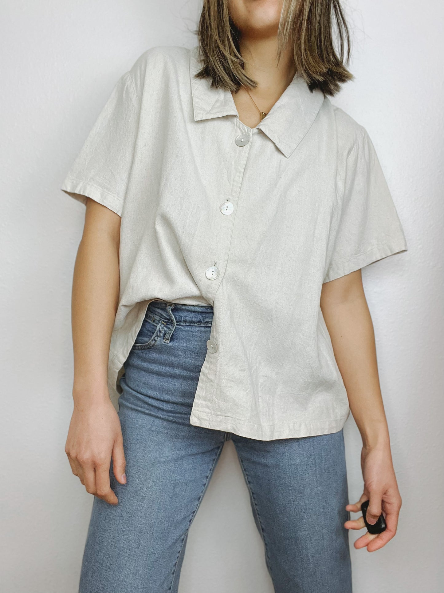 Coldwater Creek Boxy Neutral Button Up Top