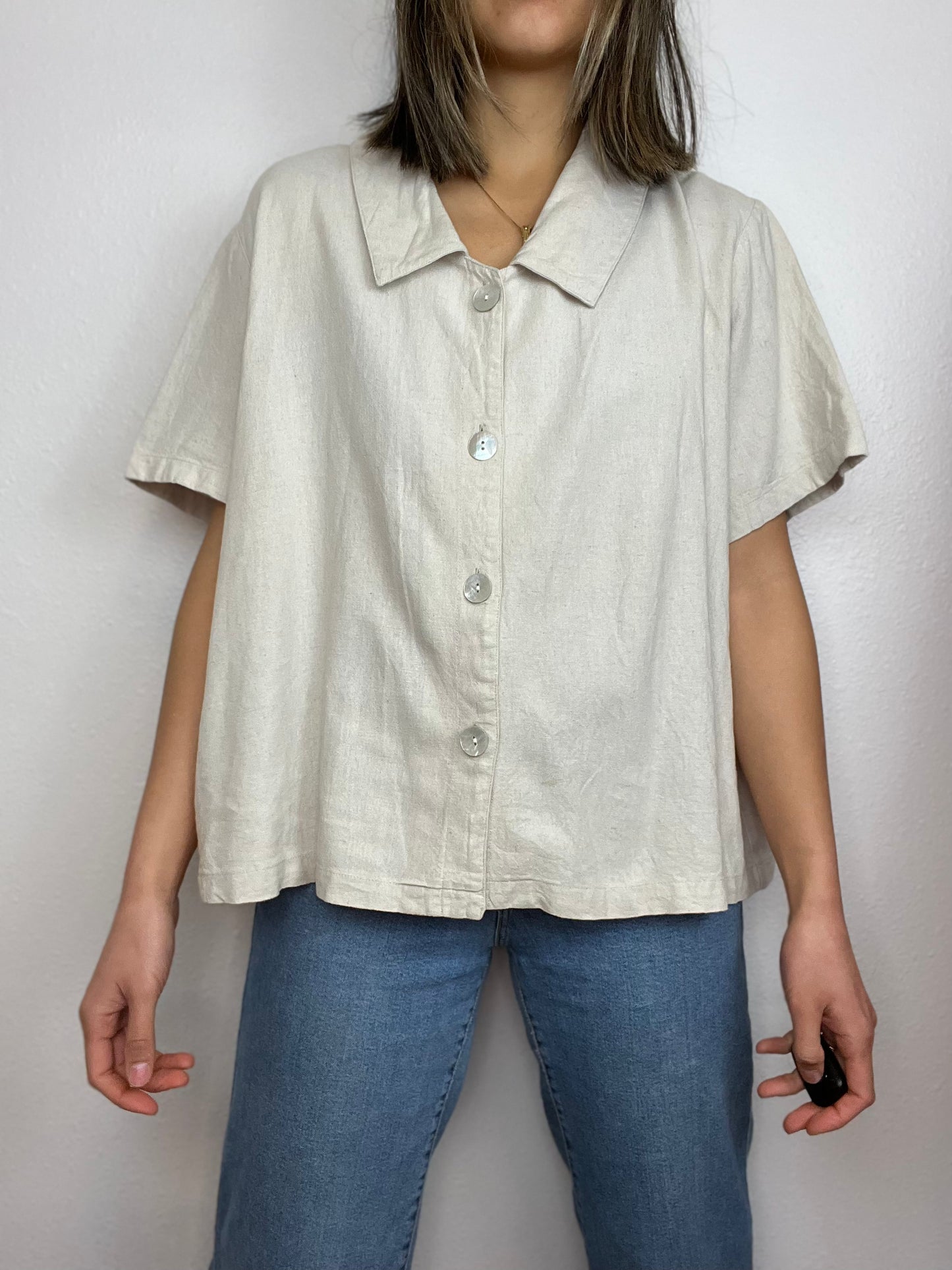 Coldwater Creek Boxy Neutral Button Up Top