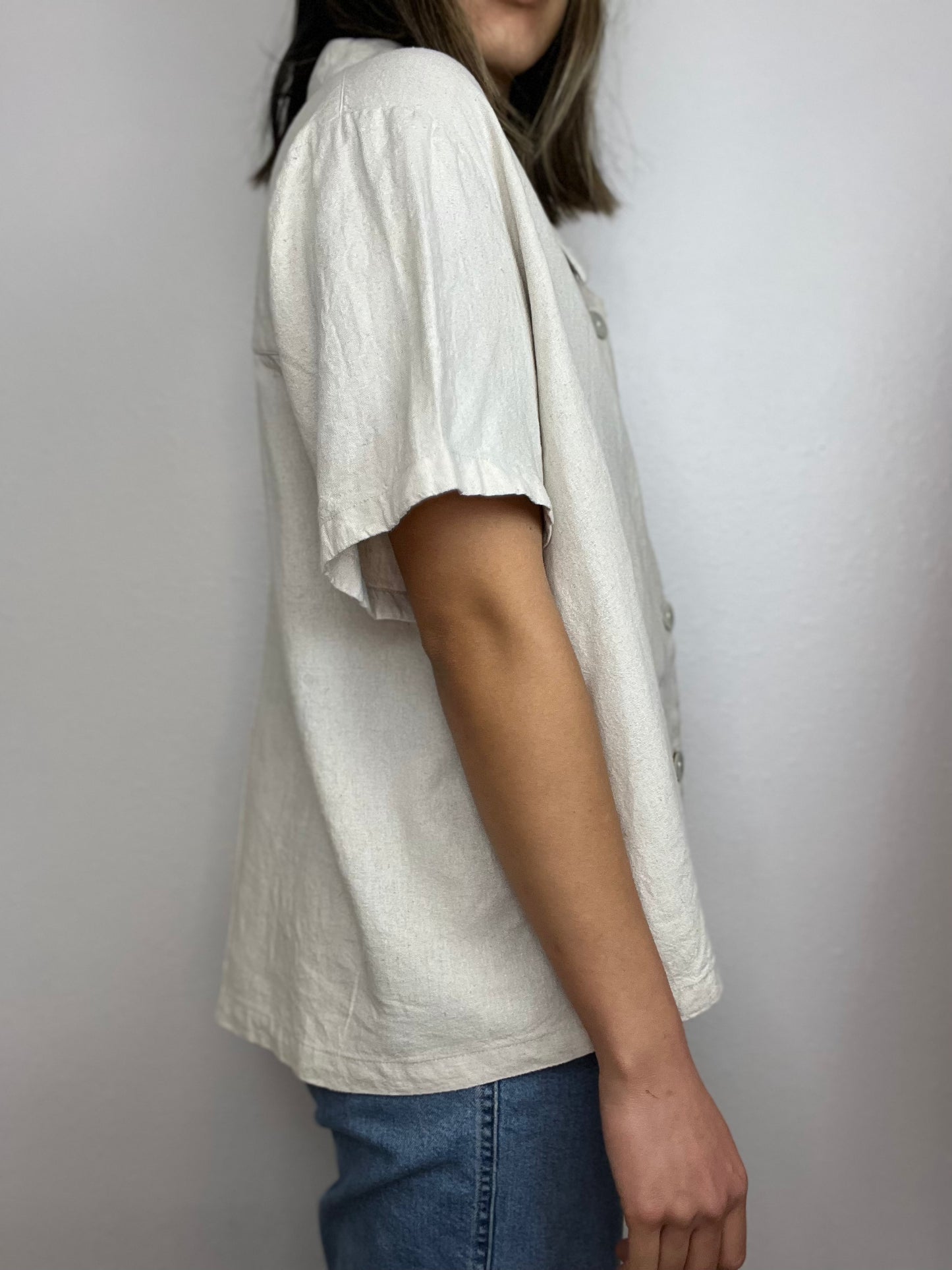 Coldwater Creek Boxy Neutral Button Up Top
