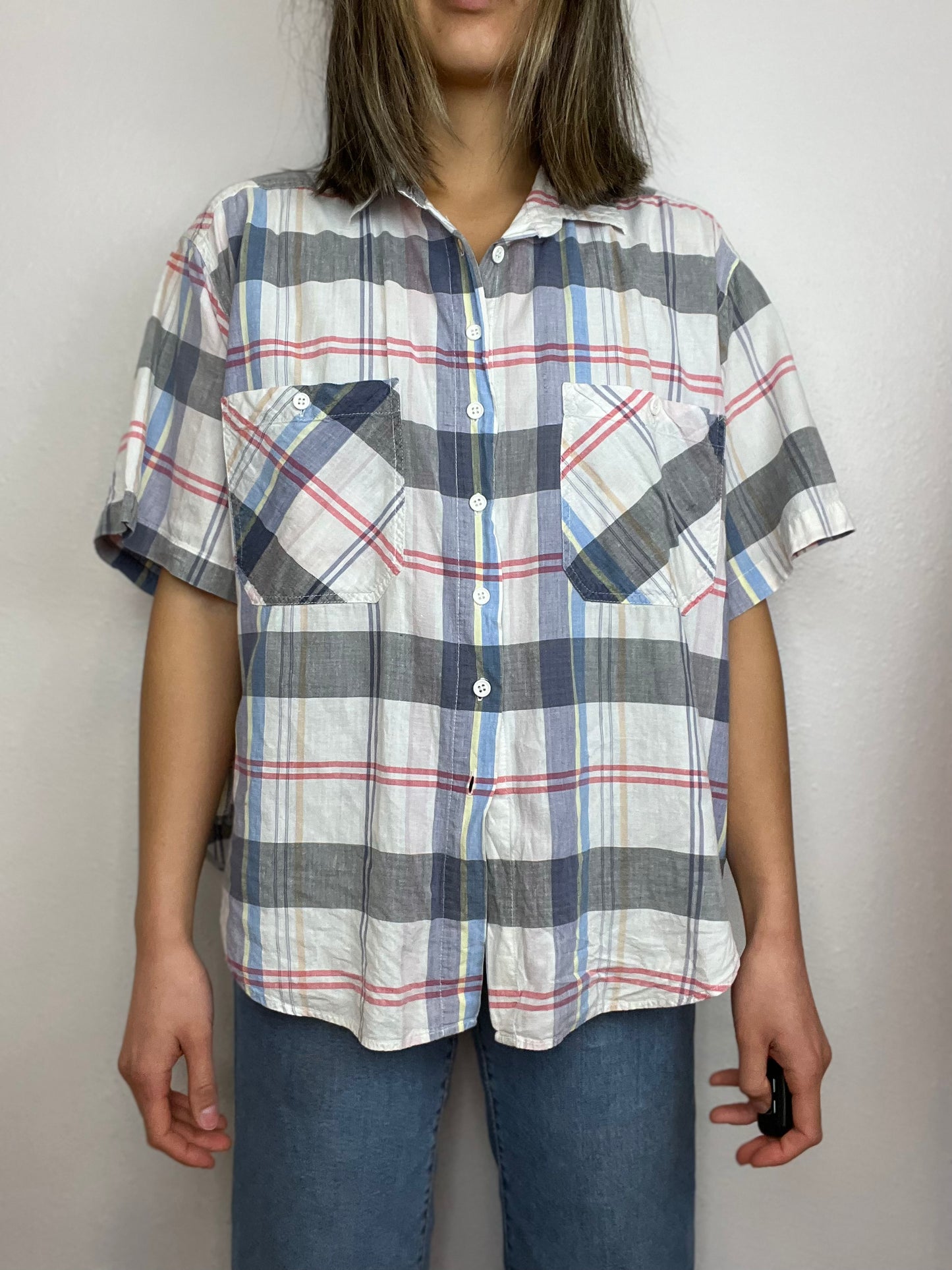 Madras Plaid Boxy Button Up Top