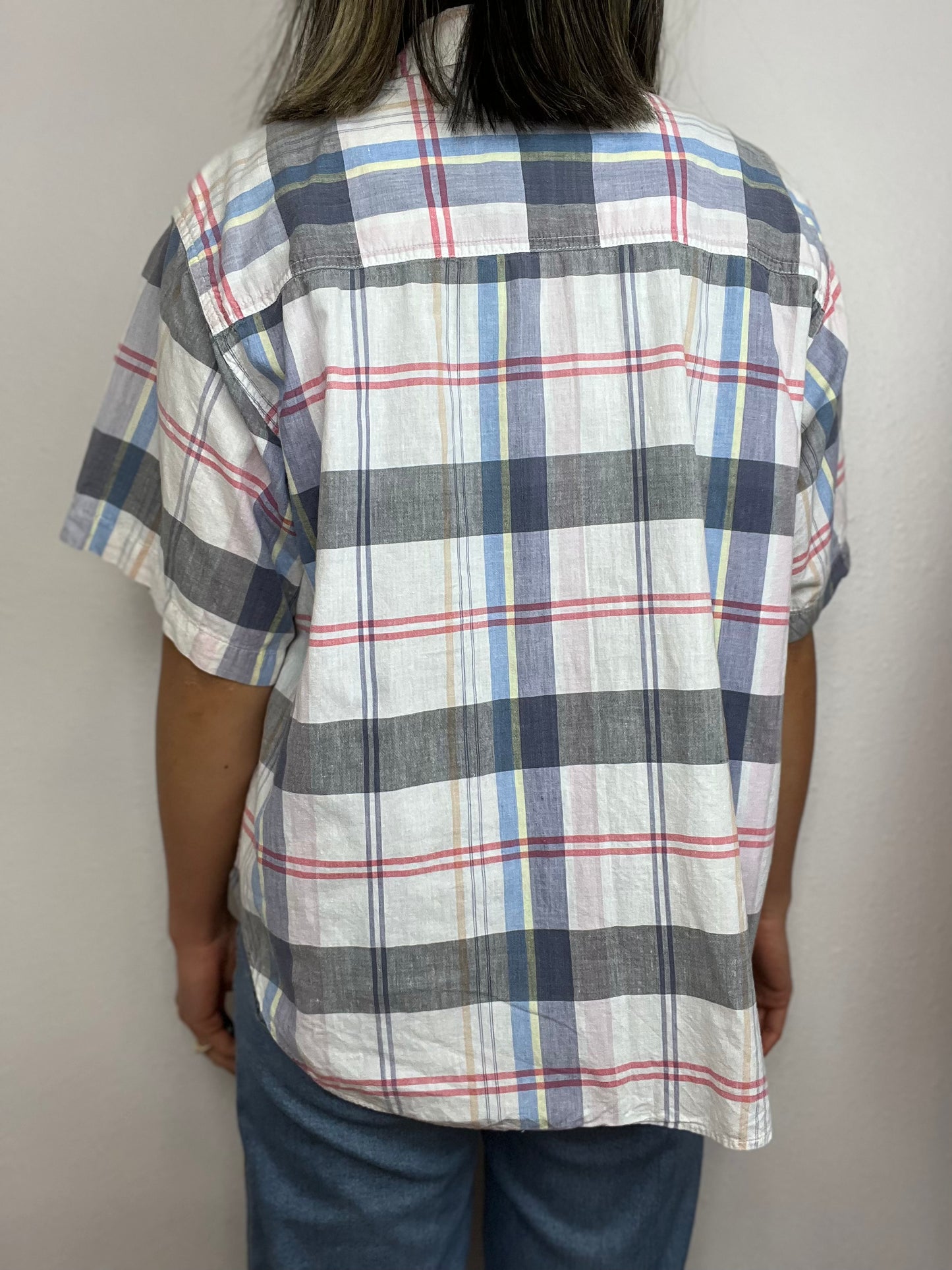 Madras Plaid Boxy Button Up Top