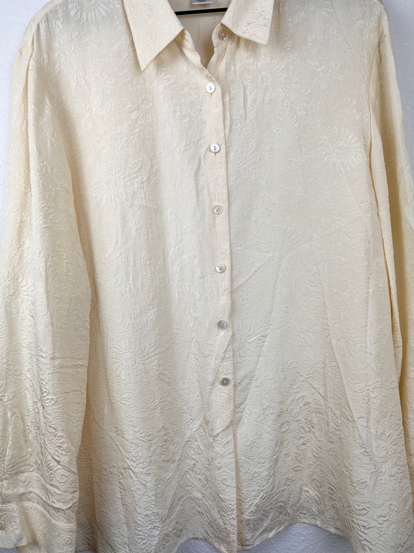 Silk Embossed Floral Button Up Top