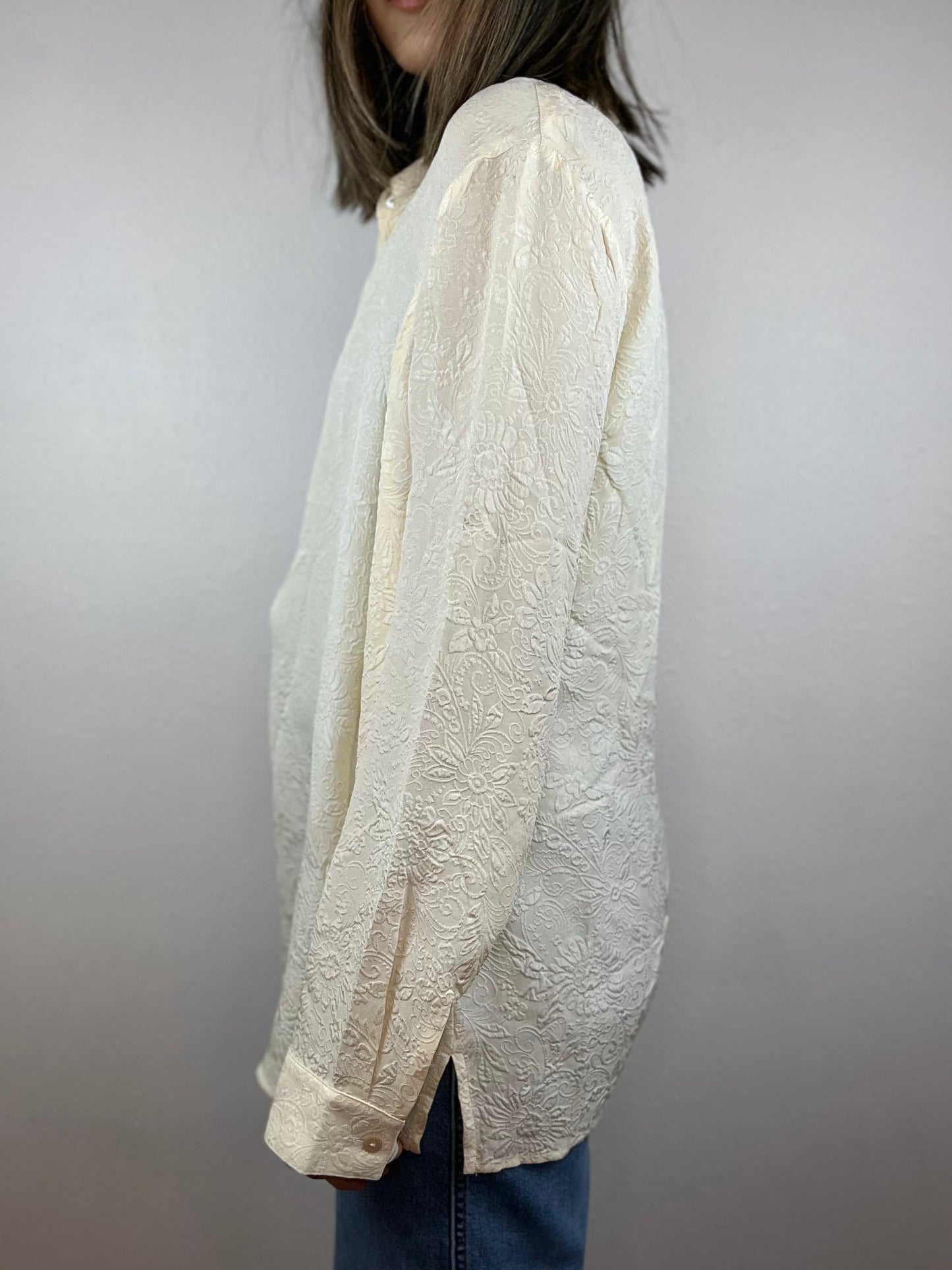 Silk Embossed Floral Button Up Top