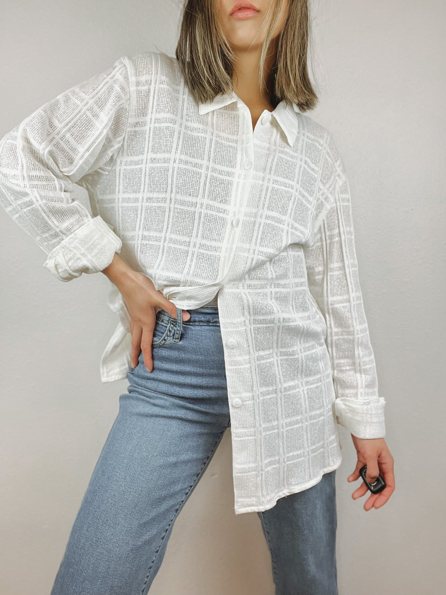 White Long Sleeve Button Up Top