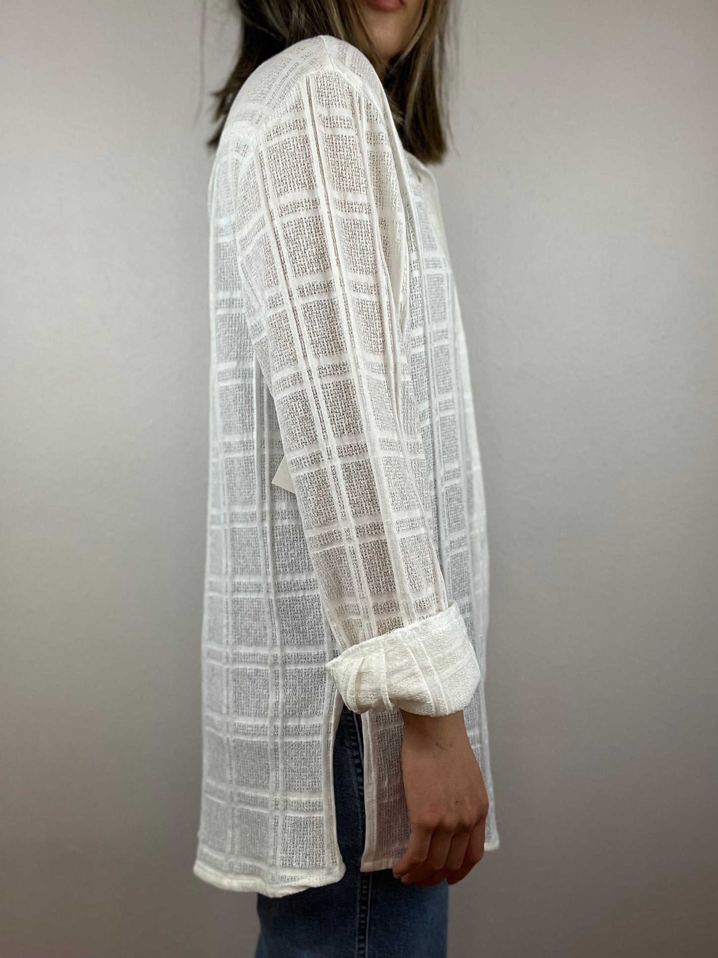 White Long Sleeve Button Up Top